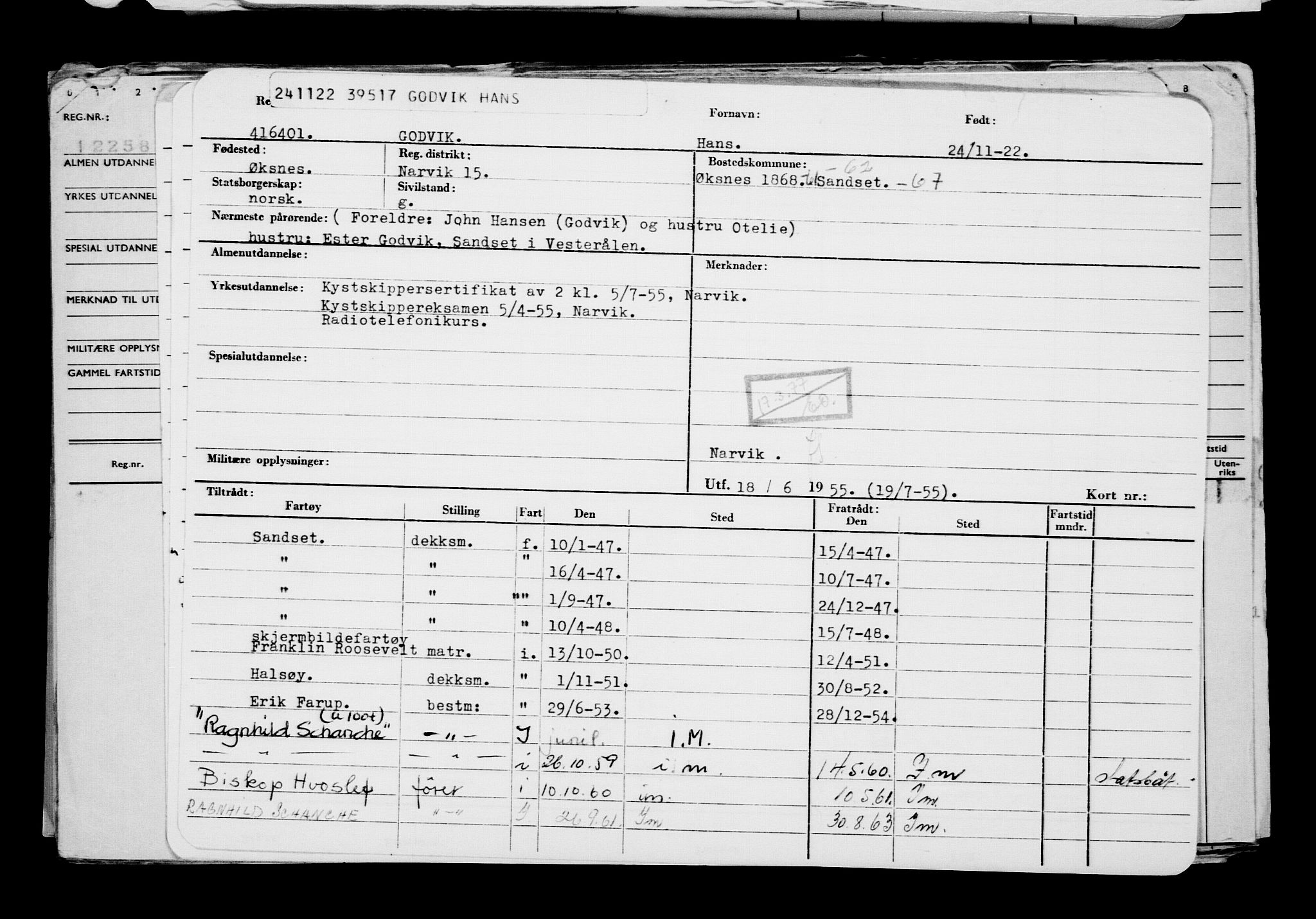 Direktoratet for sjømenn, AV/RA-S-3545/G/Gb/L0212: Hovedkort, 1922, p. 496