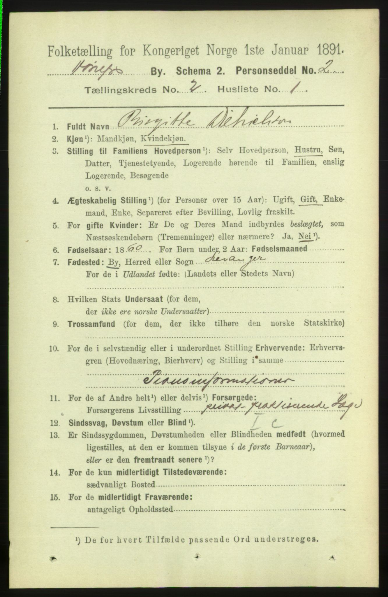 RA, 1891 census for 0601 Hønefoss, 1891, p. 525