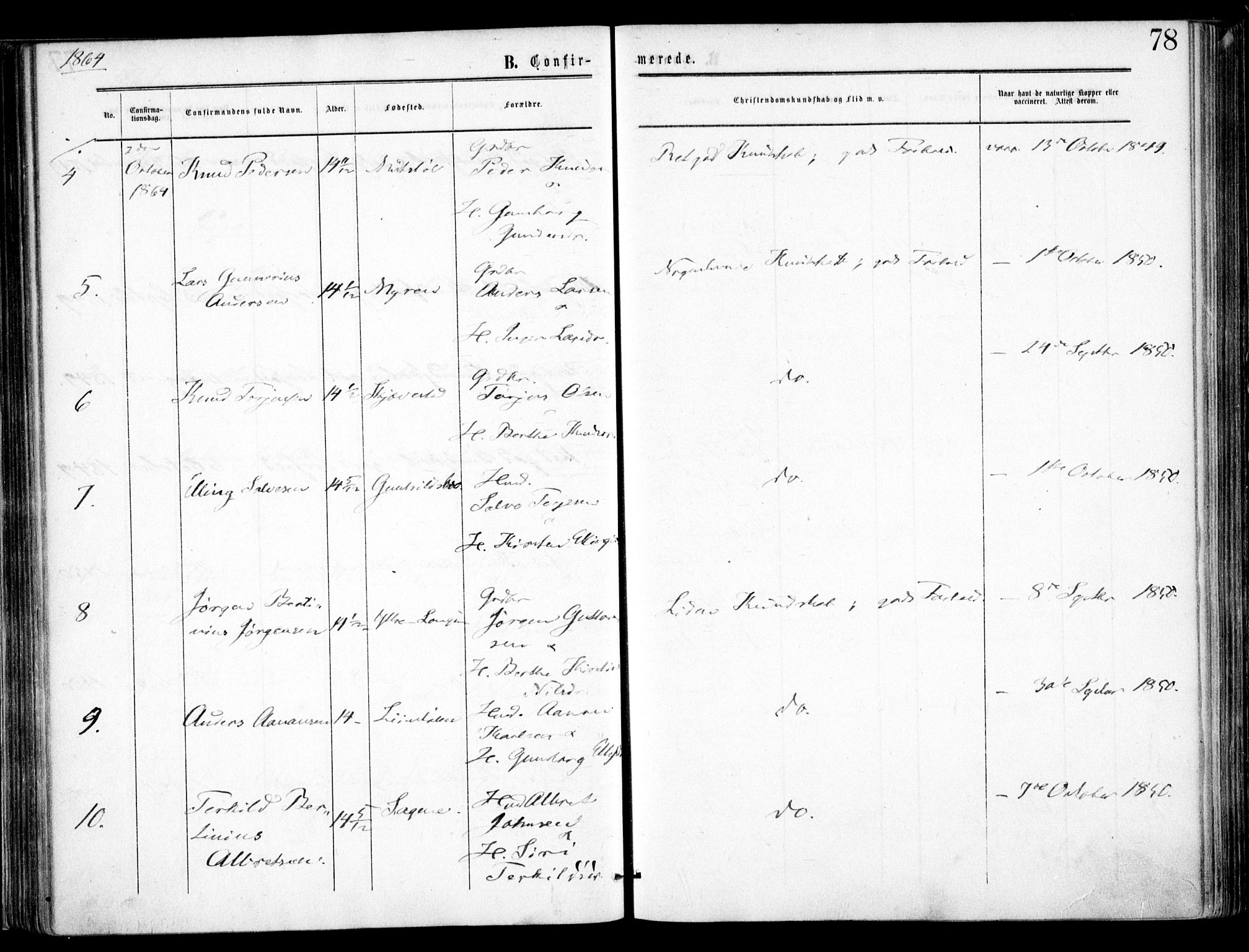 Austre Moland sokneprestkontor, AV/SAK-1111-0001/F/Fa/Faa/L0008: Parish register (official) no. A 8, 1858-1868, p. 78