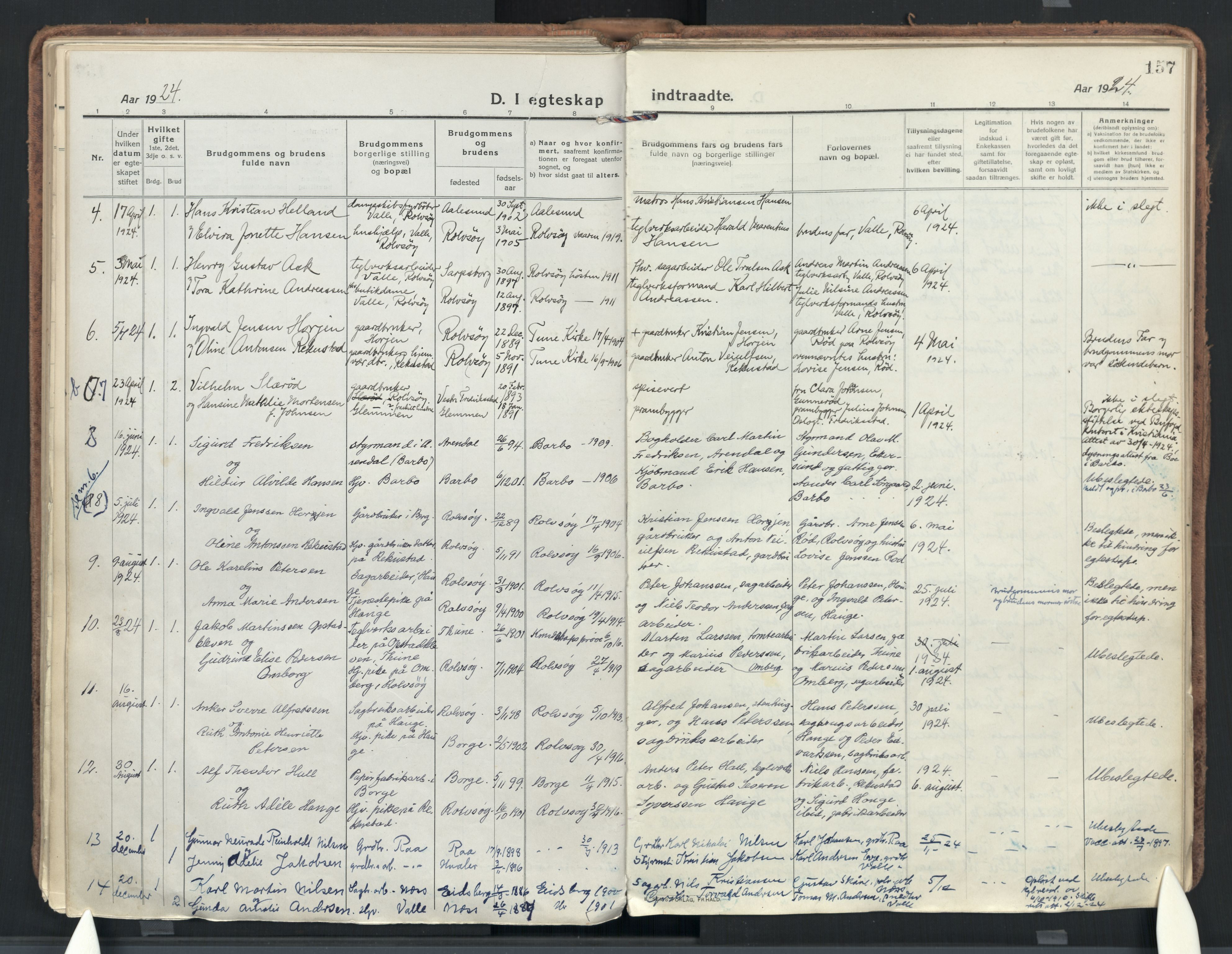 Rolvsøy prestekontor Kirkebøker, AV/SAO-A-2004/F/Fa/L0003: Parish register (official) no. 3, 1917-1935, p. 157