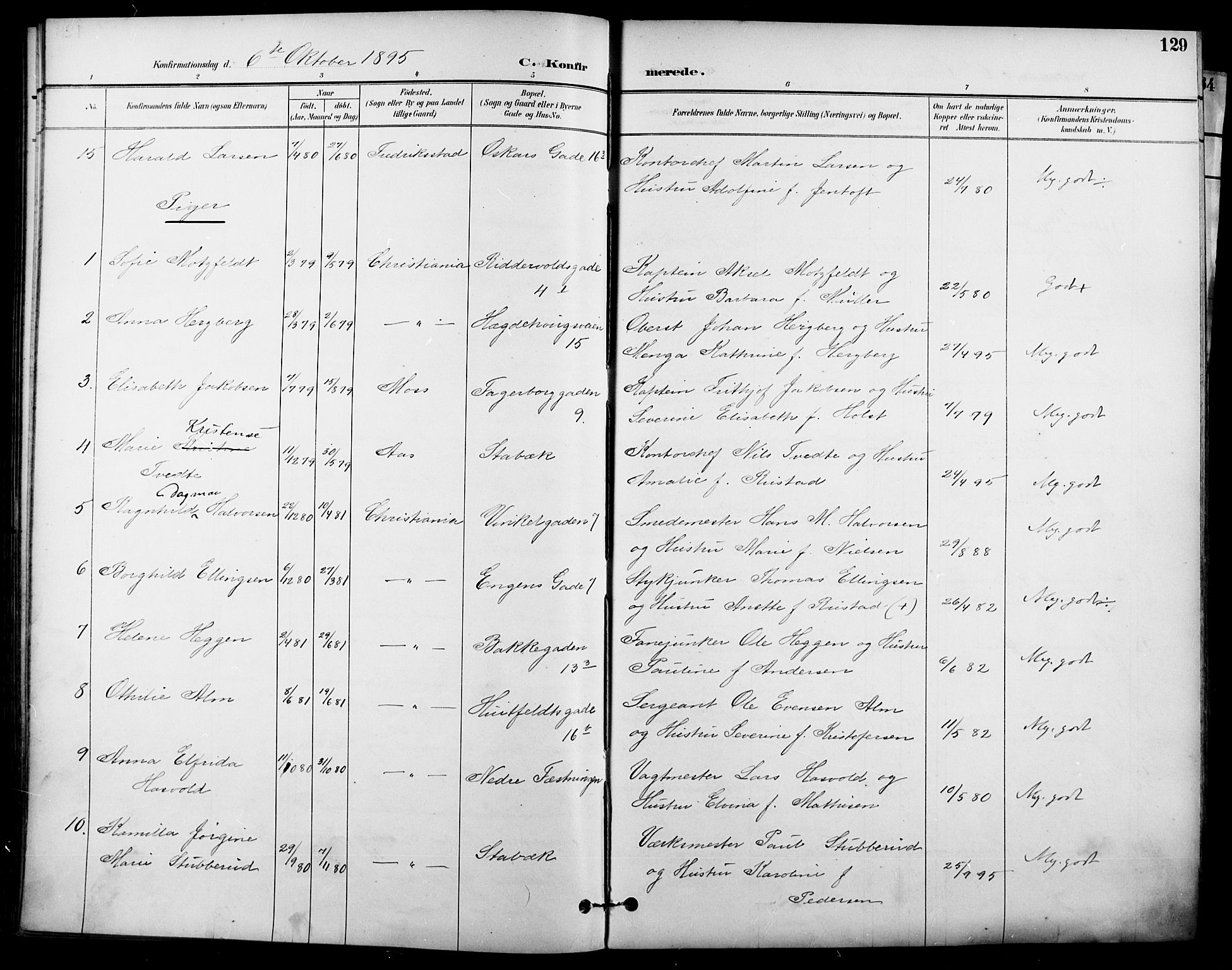 Garnisonsmenigheten Kirkebøker, AV/SAO-A-10846/F/Fa/L0013: Parish register (official) no. 13, 1894-1904, p. 129