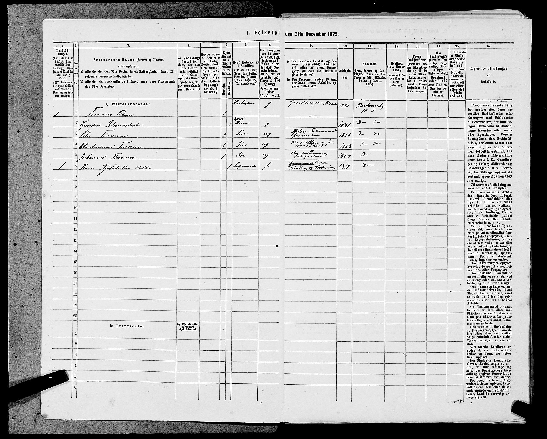 SAST, 1875 census for 1115P Helleland, 1875, p. 346