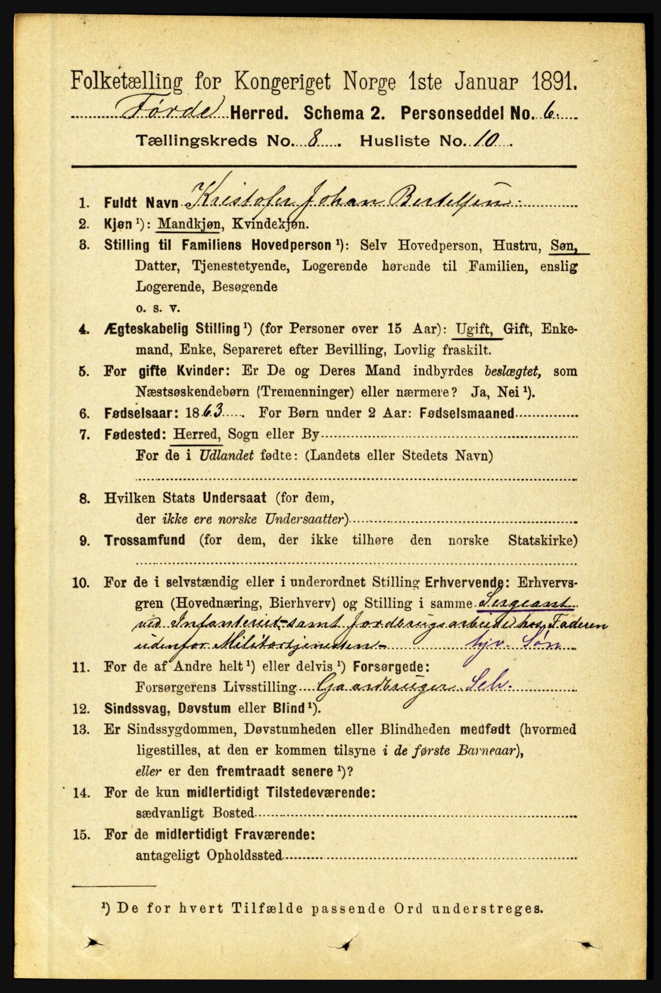 RA, 1891 census for 1432 Førde, 1891, p. 2949