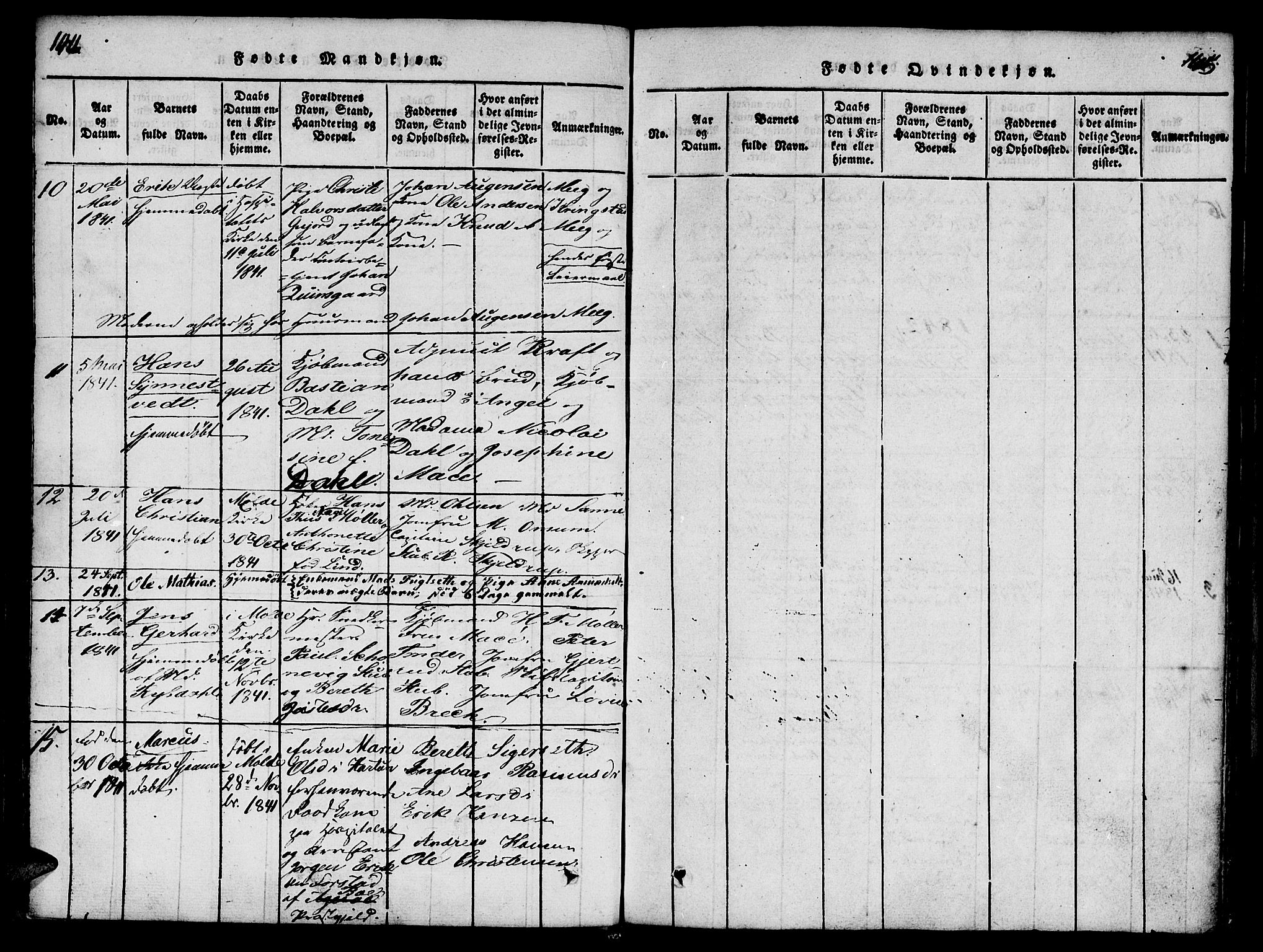 Ministerialprotokoller, klokkerbøker og fødselsregistre - Møre og Romsdal, SAT/A-1454/558/L0688: Parish register (official) no. 558A02, 1818-1843, p. 144-145