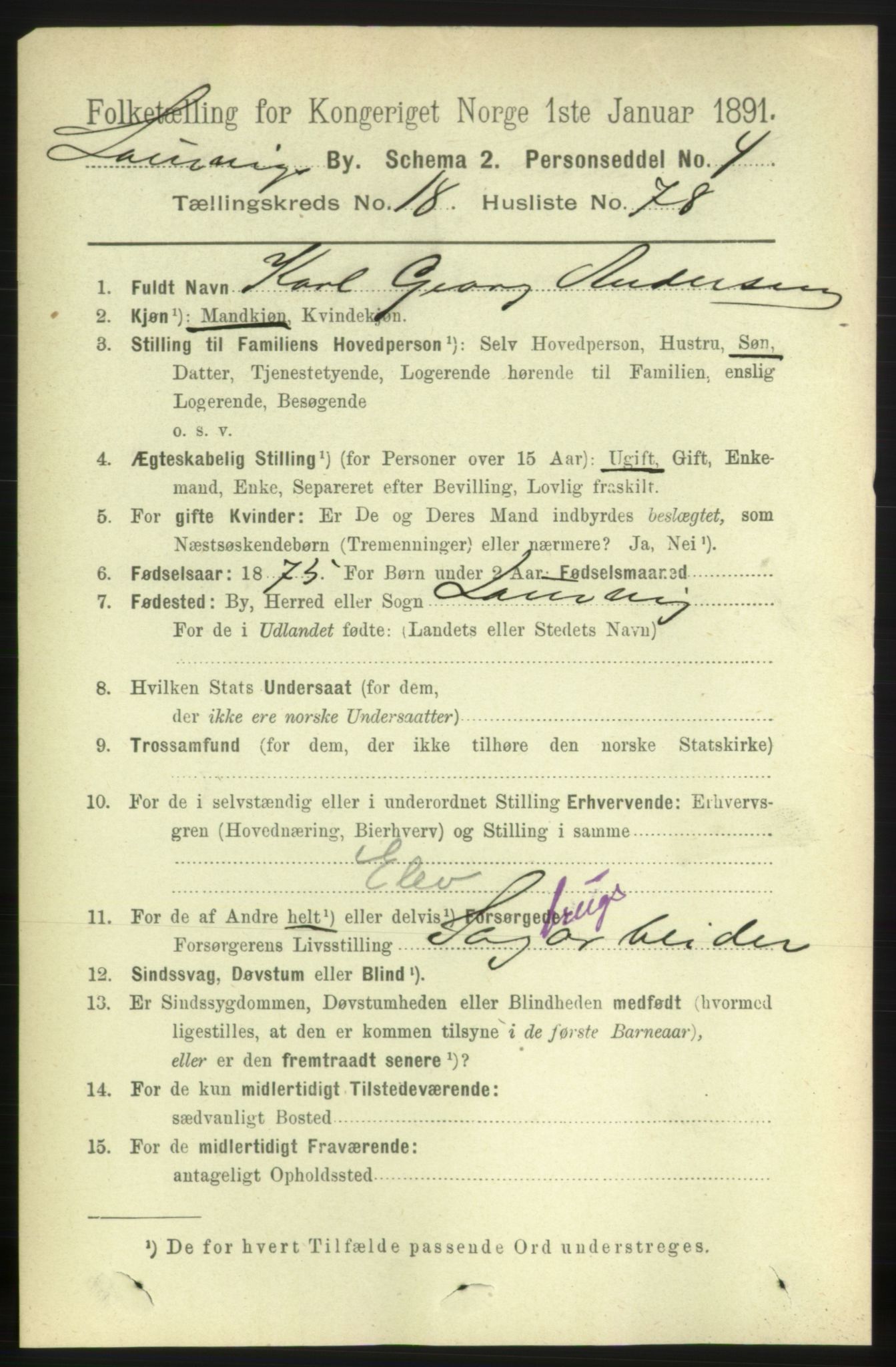 RA, 1891 census for 0707 Larvik, 1891, p. 13879