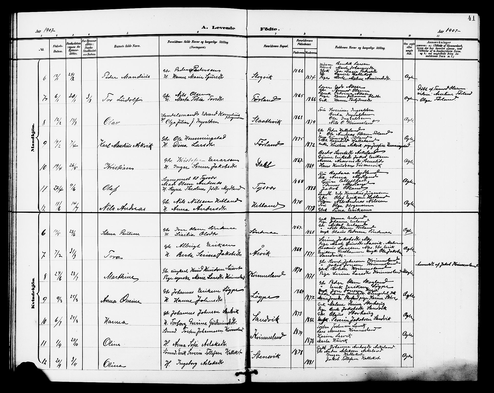 Tysvær sokneprestkontor, AV/SAST-A -101864/H/Ha/Haa/L0008: Parish register (official) no. A 8, 1897-1912, p. 41