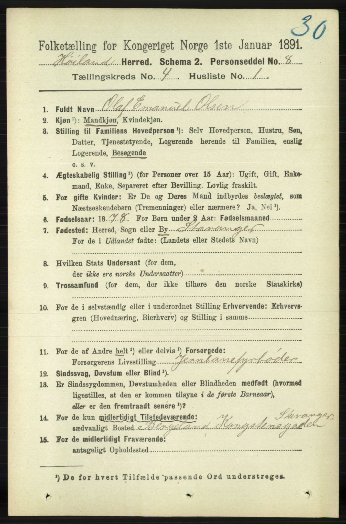 RA, 1891 census for 1123 Høyland, 1891, p. 1034