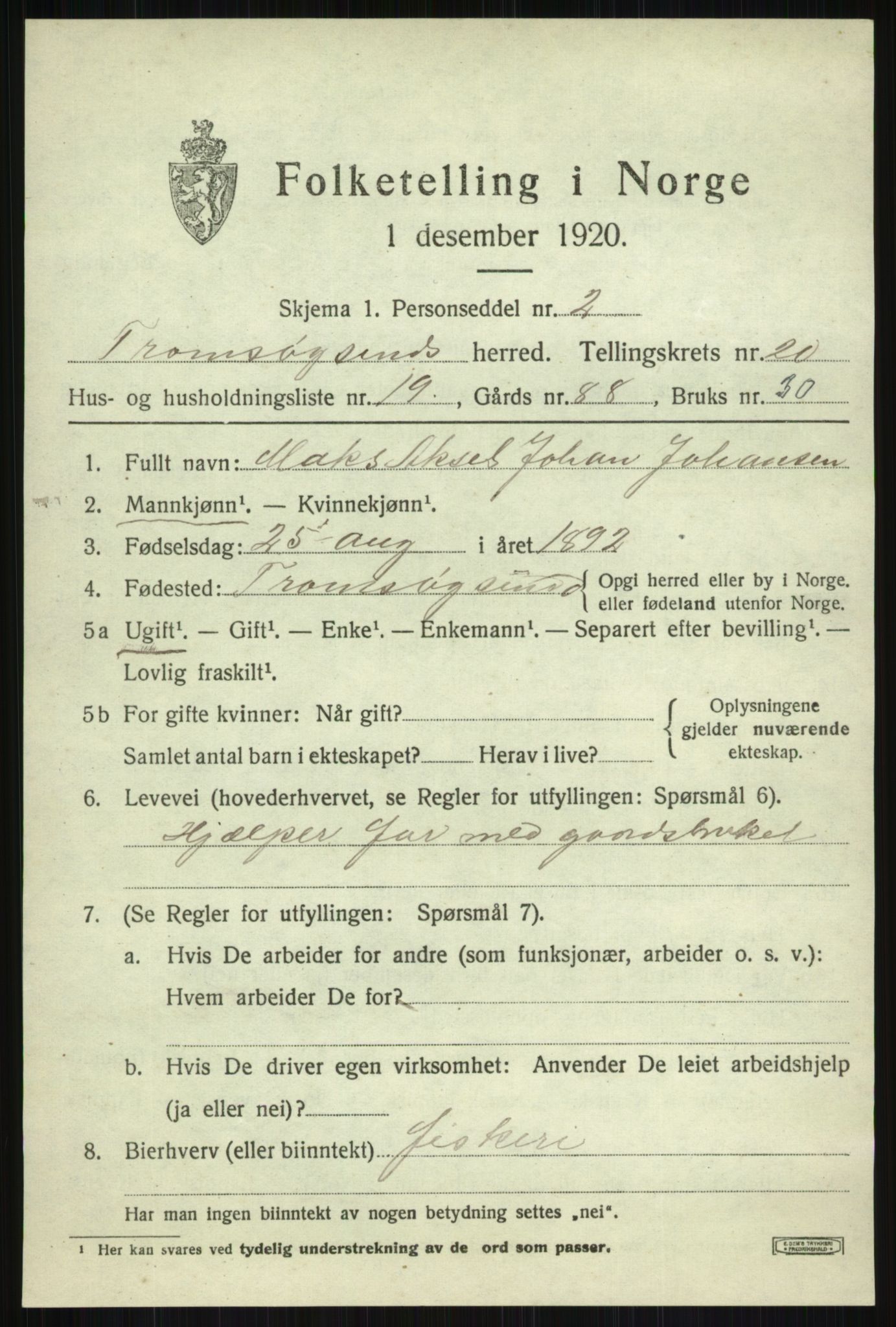 SATØ, 1920 census for Tromsøysund, 1920, p. 10744