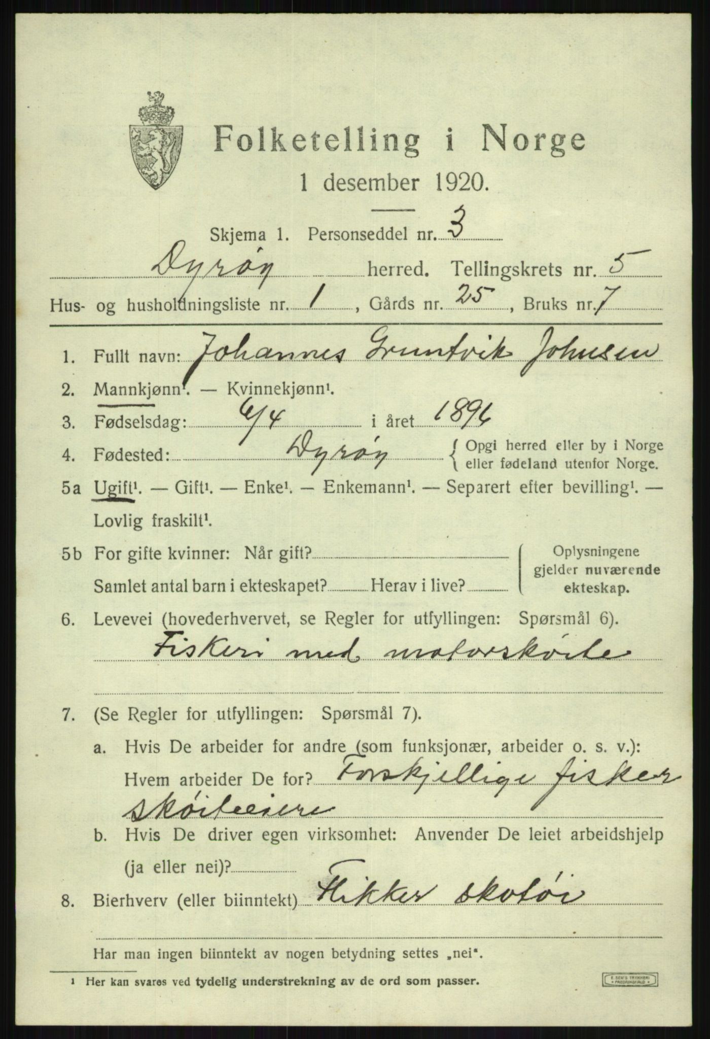 SATØ, 1920 census for Dyrøy, 1920, p. 2701