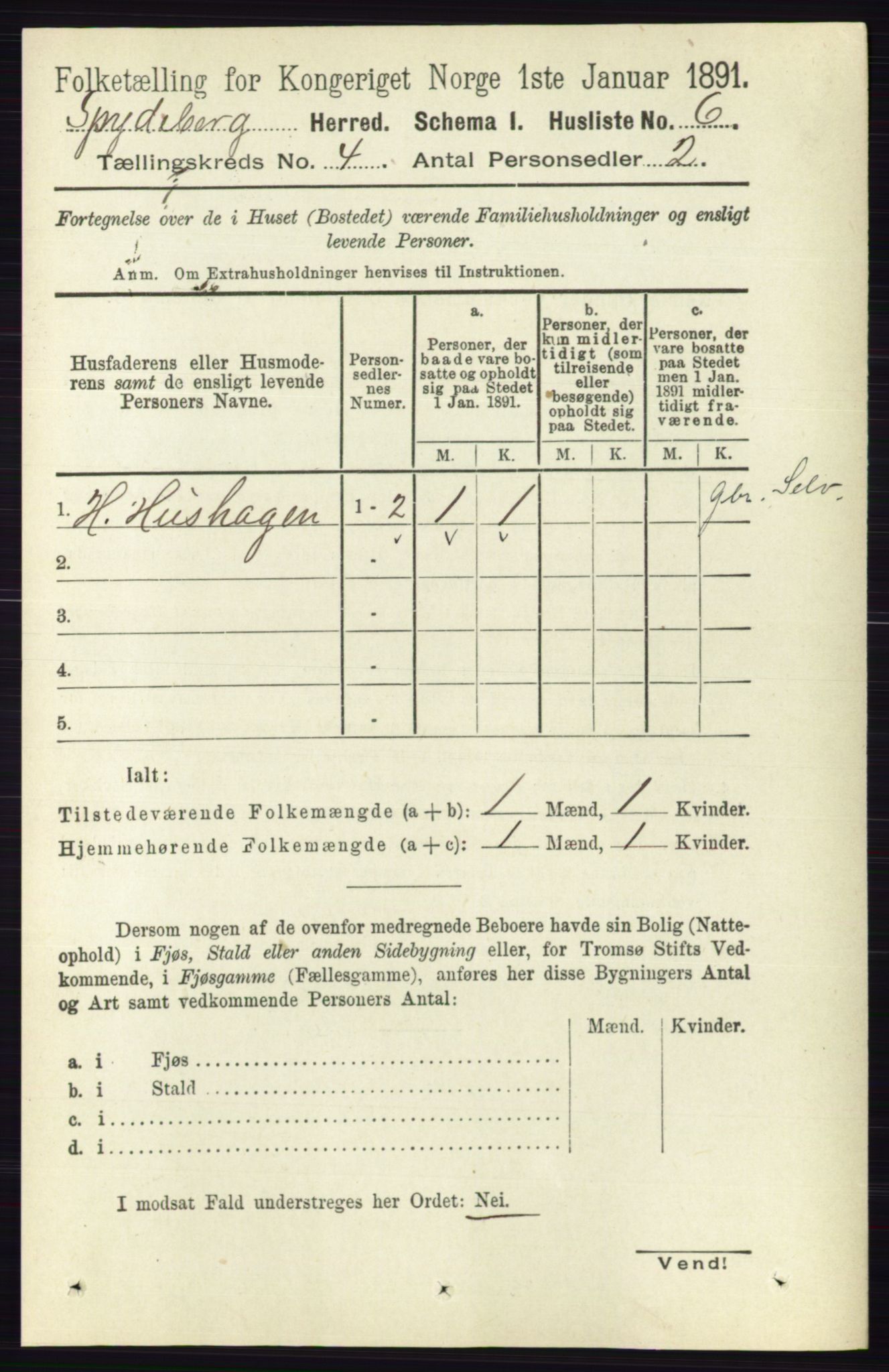 RA, 1891 census for 0123 Spydeberg, 1891, p. 1858