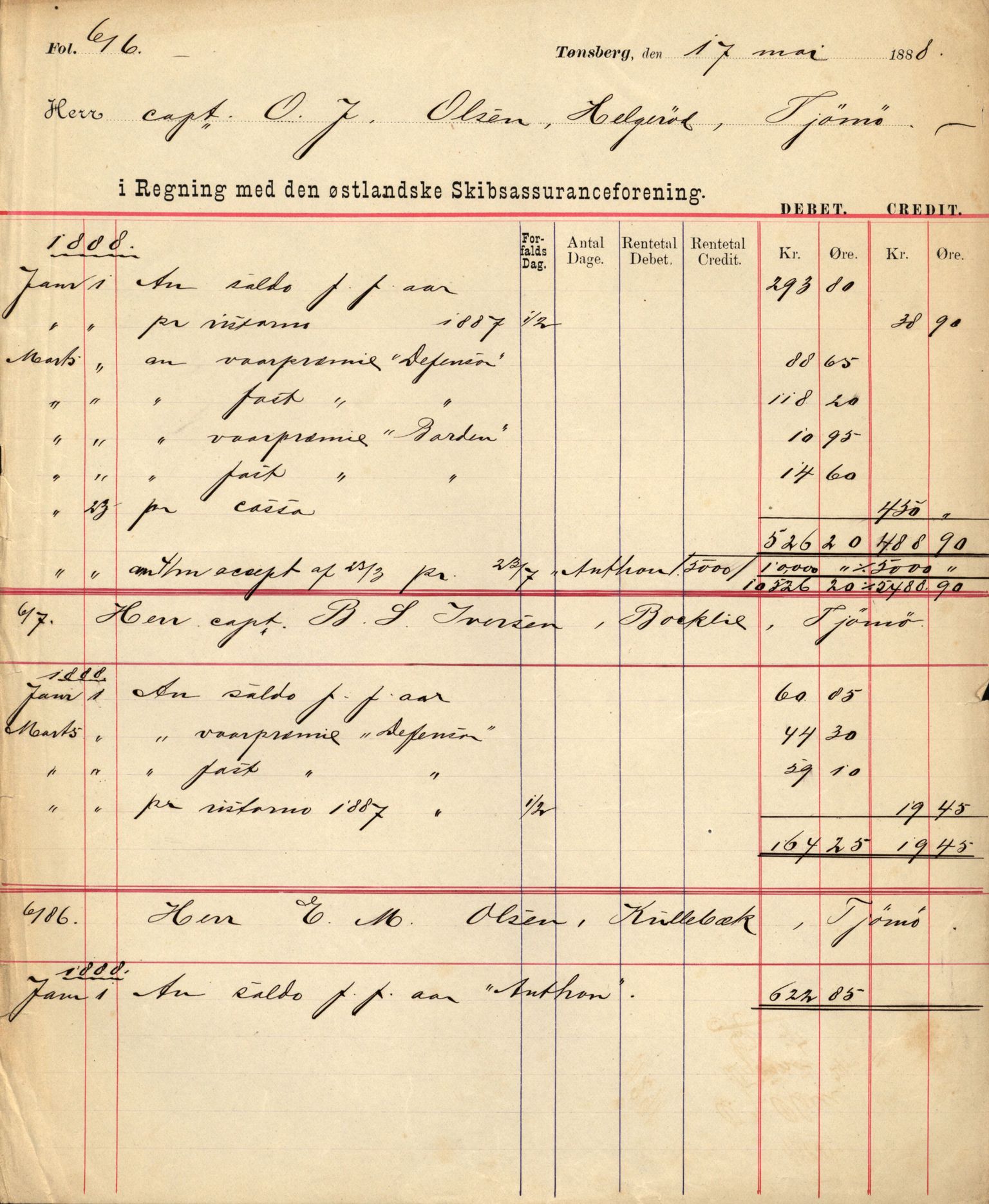 Pa 63 - Østlandske skibsassuranceforening, VEMU/A-1079/G/Ga/L0020/0003: Havaridokumenter / Anton, Diamant, Templar, Finn, Eliezer, Arctic, 1887, p. 37