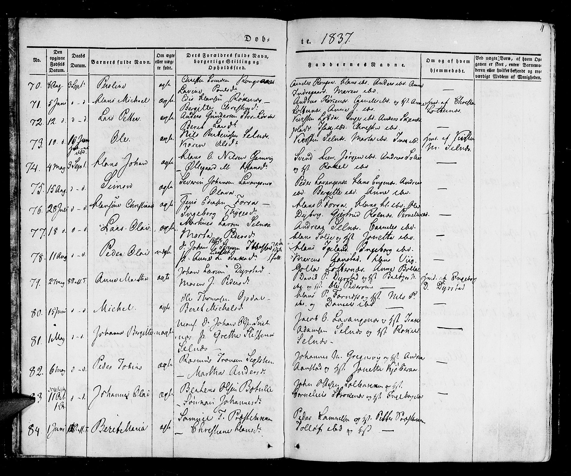 Ibestad sokneprestembete, AV/SATØ-S-0077/H/Ha/Haa/L0006kirke: Parish register (official) no. 6, 1837-1850, p. 11