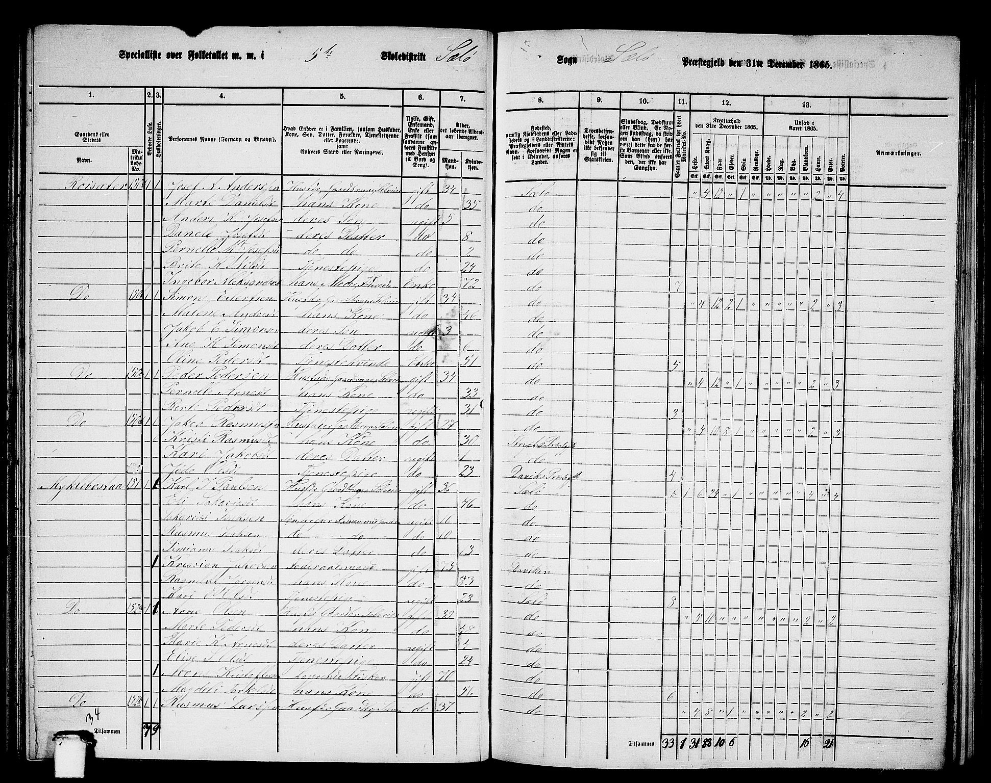 RA, 1865 census for Selje, 1865, p. 84