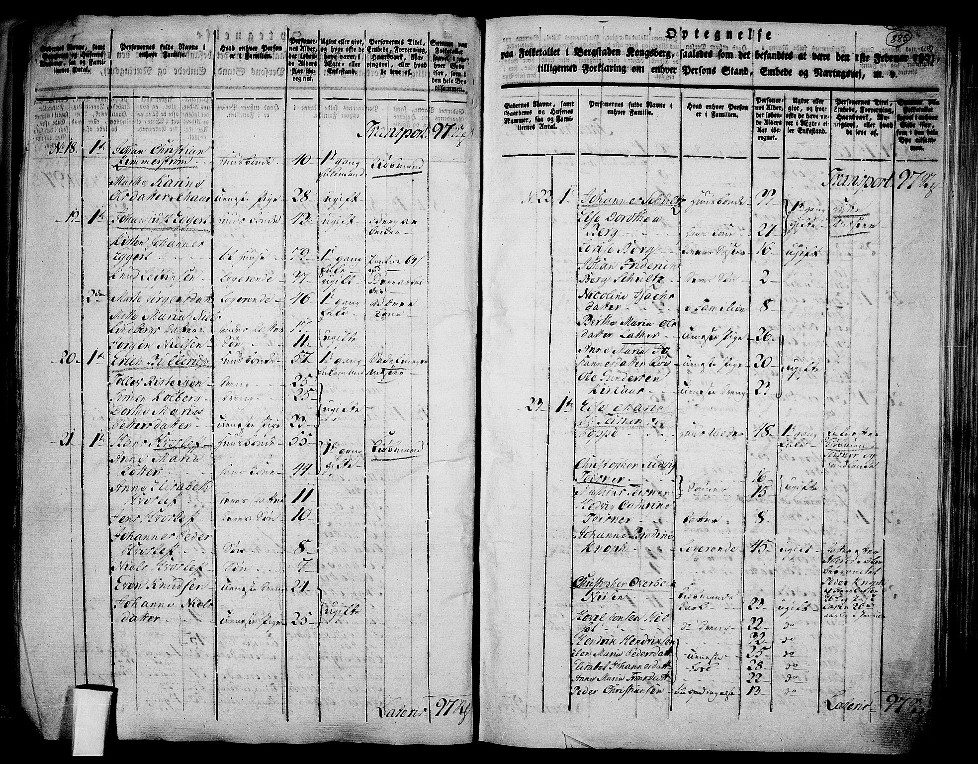 RA, 1801 census for 0604P Kongsberg, 1801, p. 884b-885a