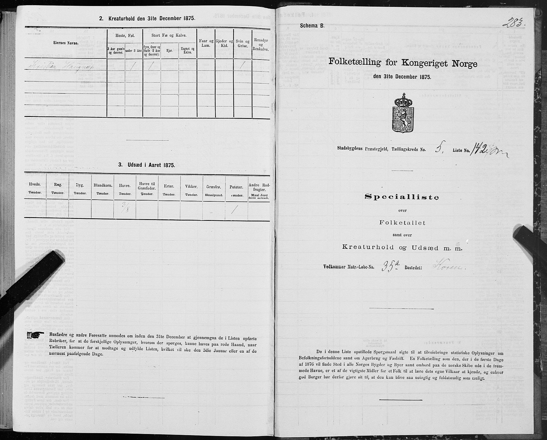 SAT, 1875 census for 1625P Stadsbygd, 1875, p. 3283