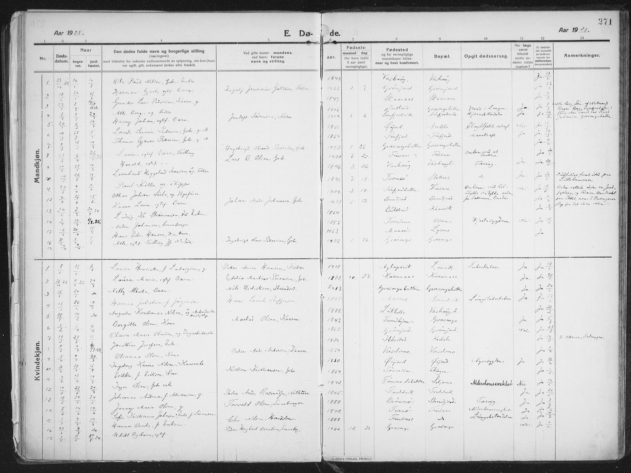 Lenvik sokneprestembete, SATØ/S-1310/H/Ha/Haa/L0016kirke: Parish register (official) no. 16, 1910-1924, p. 271