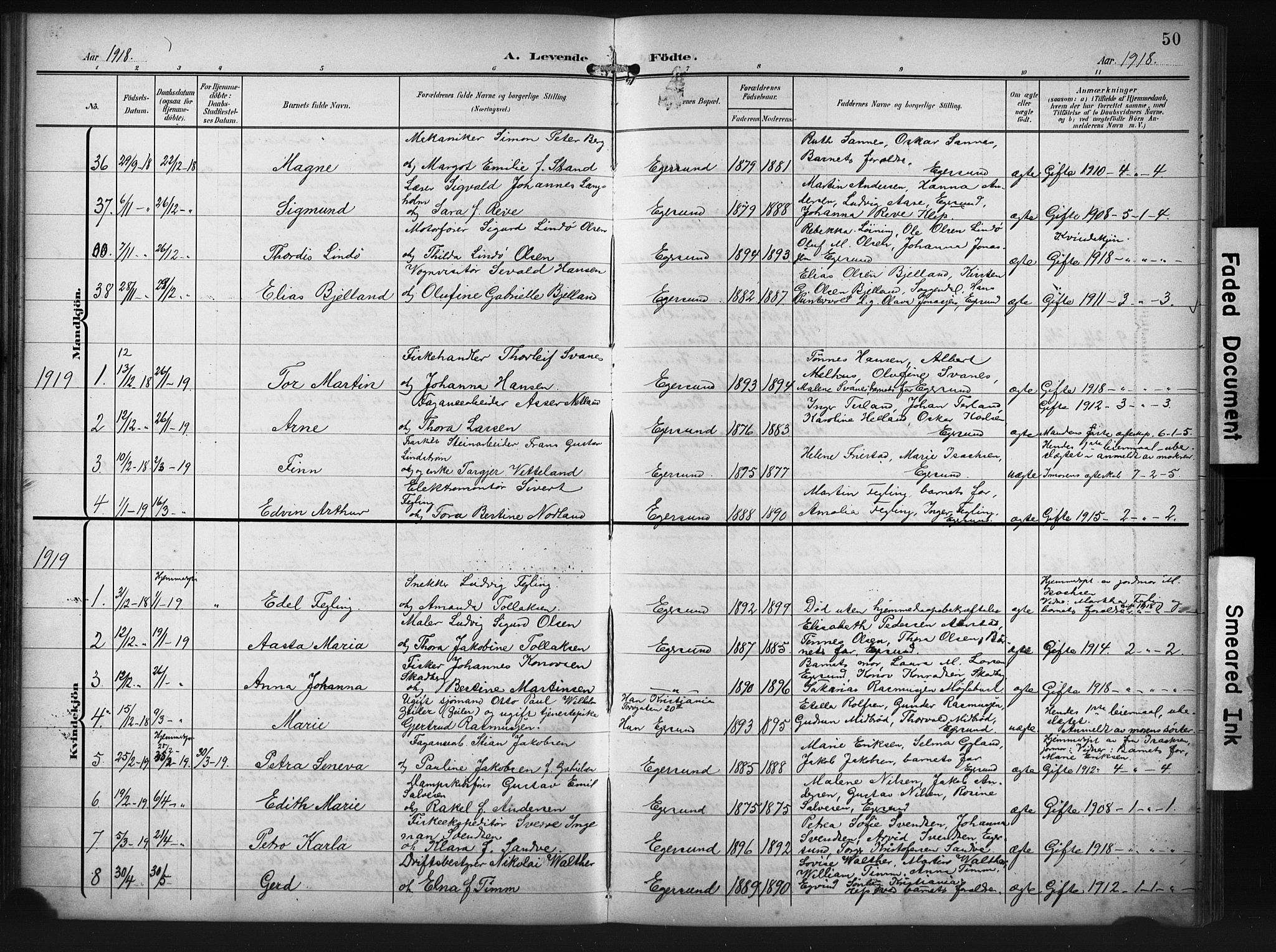 Eigersund sokneprestkontor, SAST/A-101807/S09/L0012: Parish register (copy) no. B 12, 1908-1930, p. 50