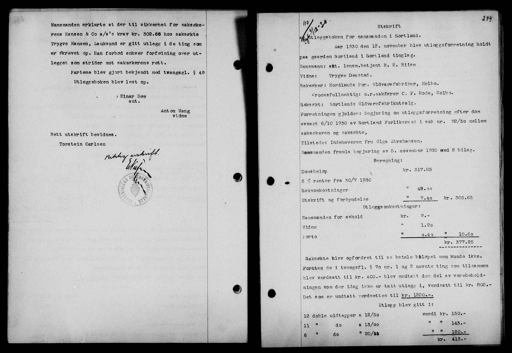 Vesterålen sorenskriveri, SAT/A-4180/1/2/2Ca/L0052: Mortgage book no. 45, 1930-1931, Deed date: 04.12.1930