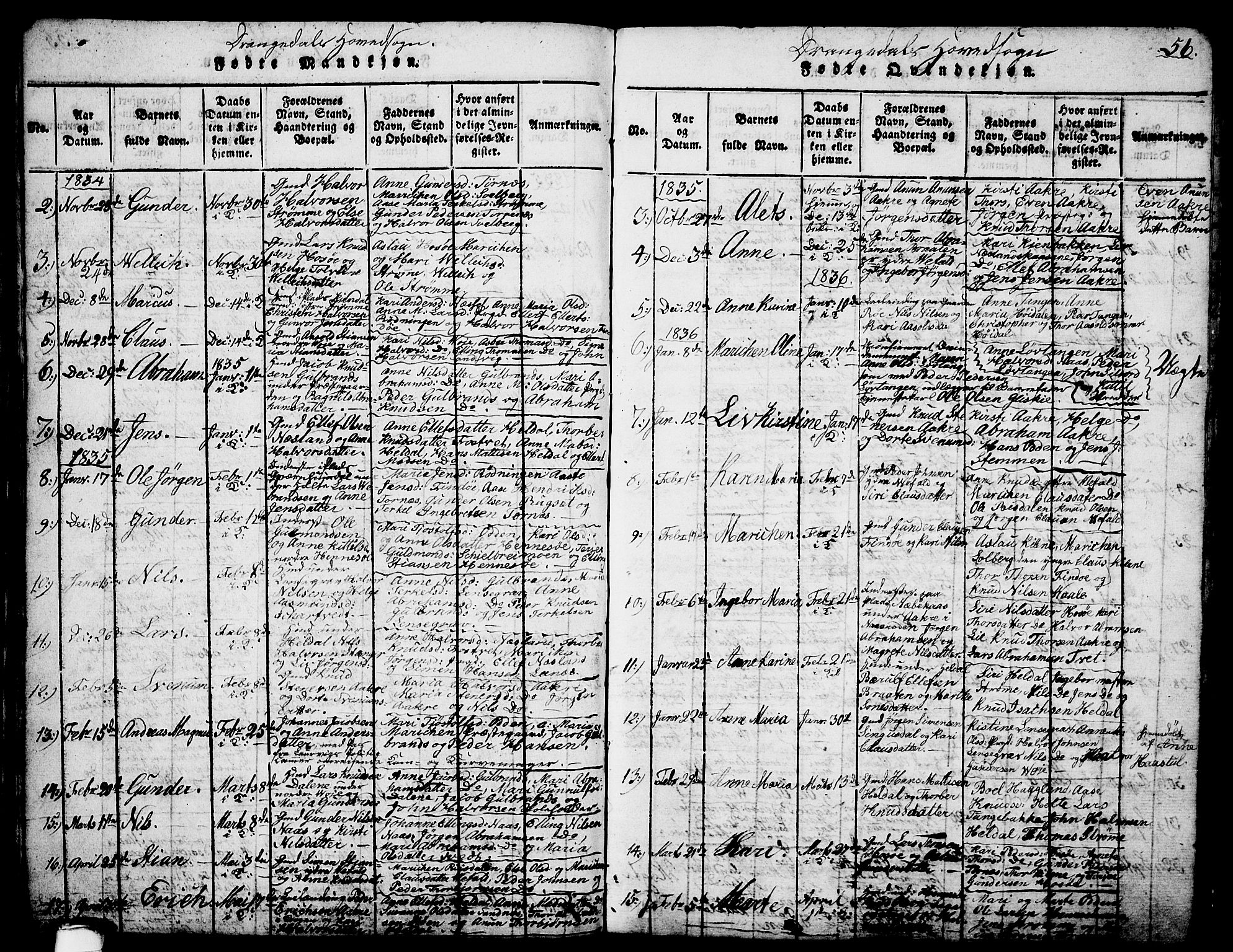 Drangedal kirkebøker, SAKO/A-258/G/Ga/L0001: Parish register (copy) no. I 1 /1, 1814-1856, p. 56