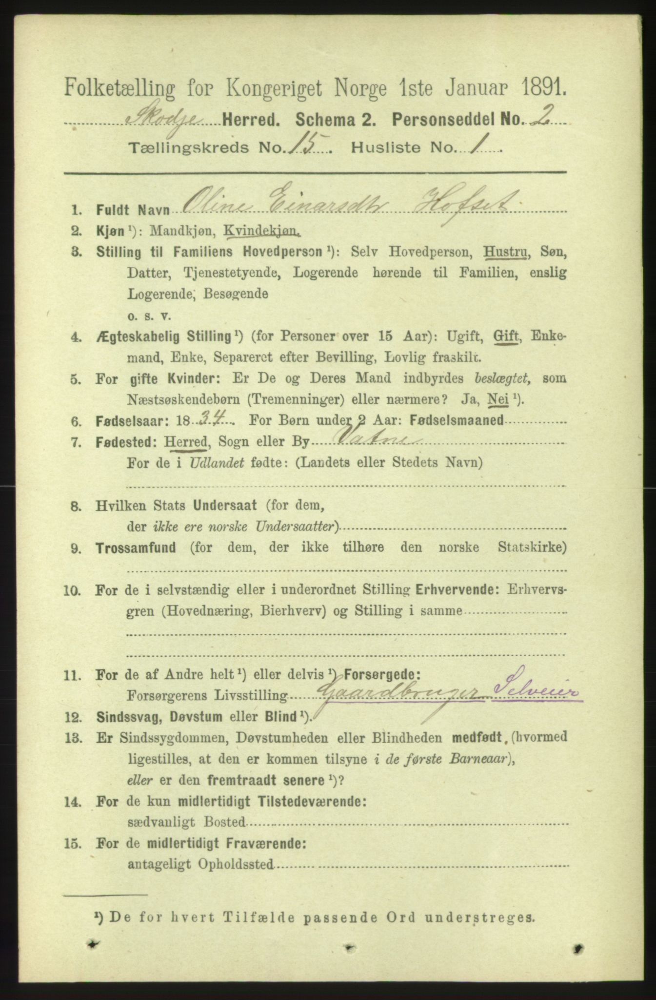 RA, 1891 census for 1529 Skodje, 1891, p. 3209