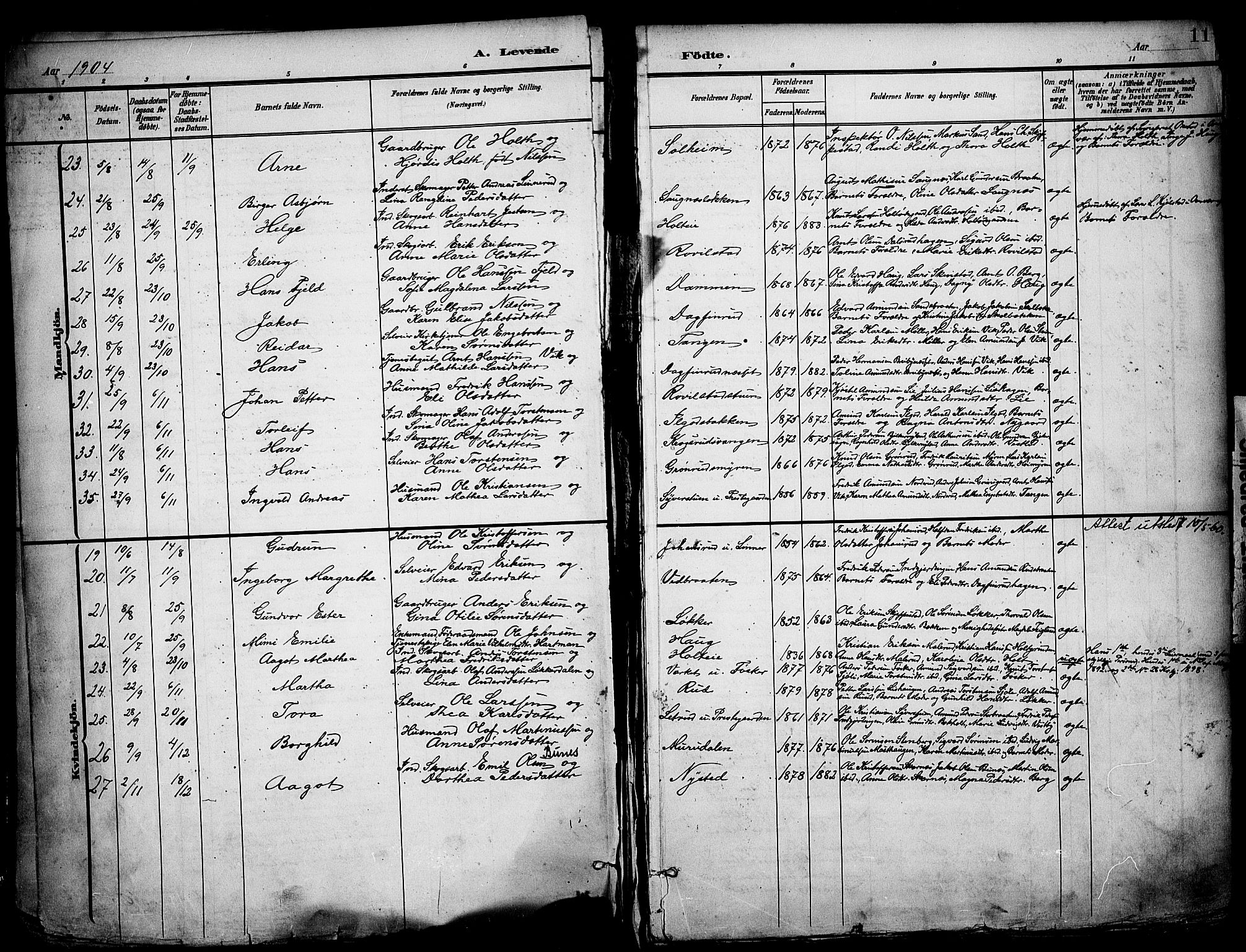 Nord-Odal prestekontor, AV/SAH-PREST-032/H/Ha/Haa/L0007: Parish register (official) no. 7, 1902-1926, p. 11