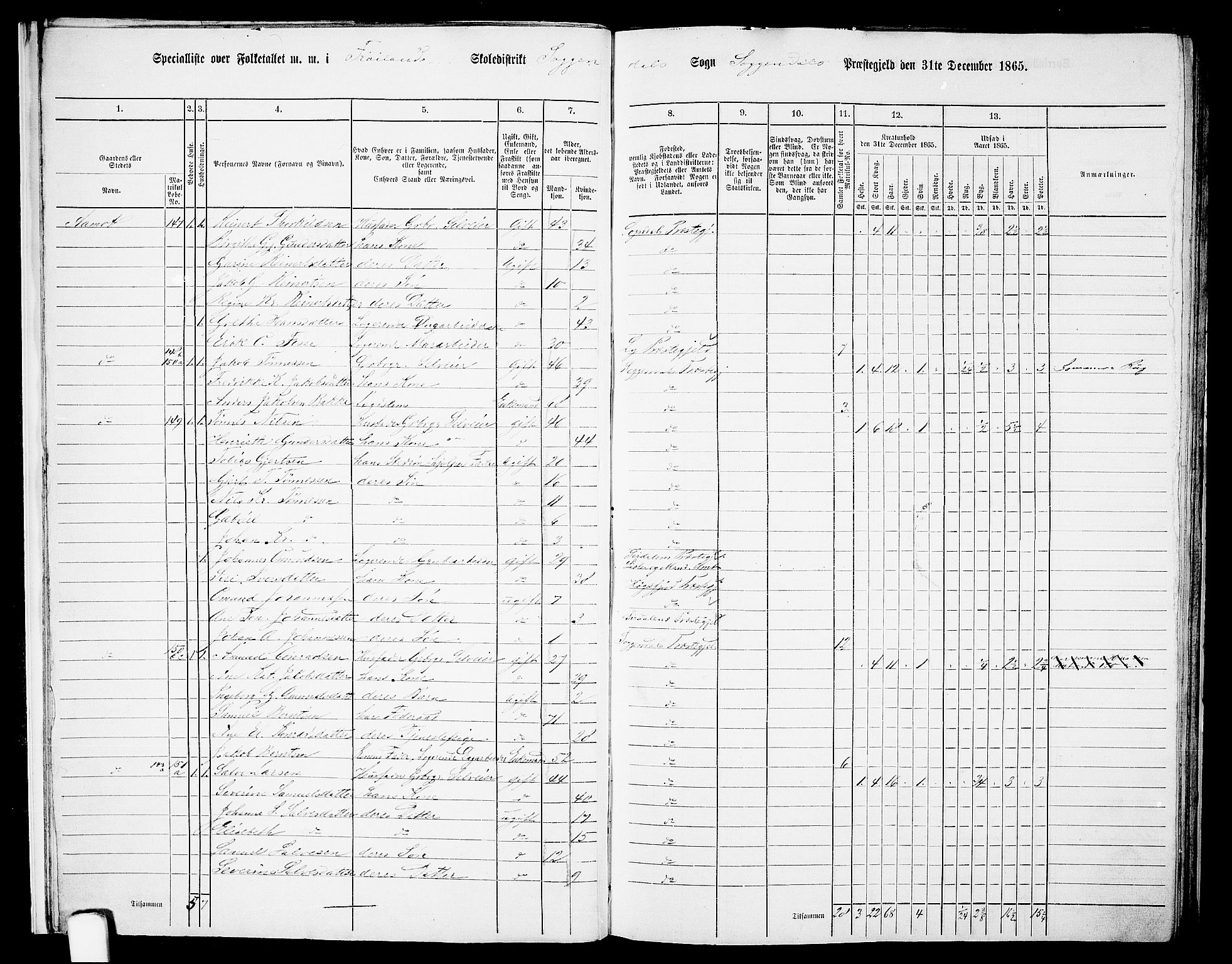 RA, 1865 census for Sokndal, 1865, p. 12