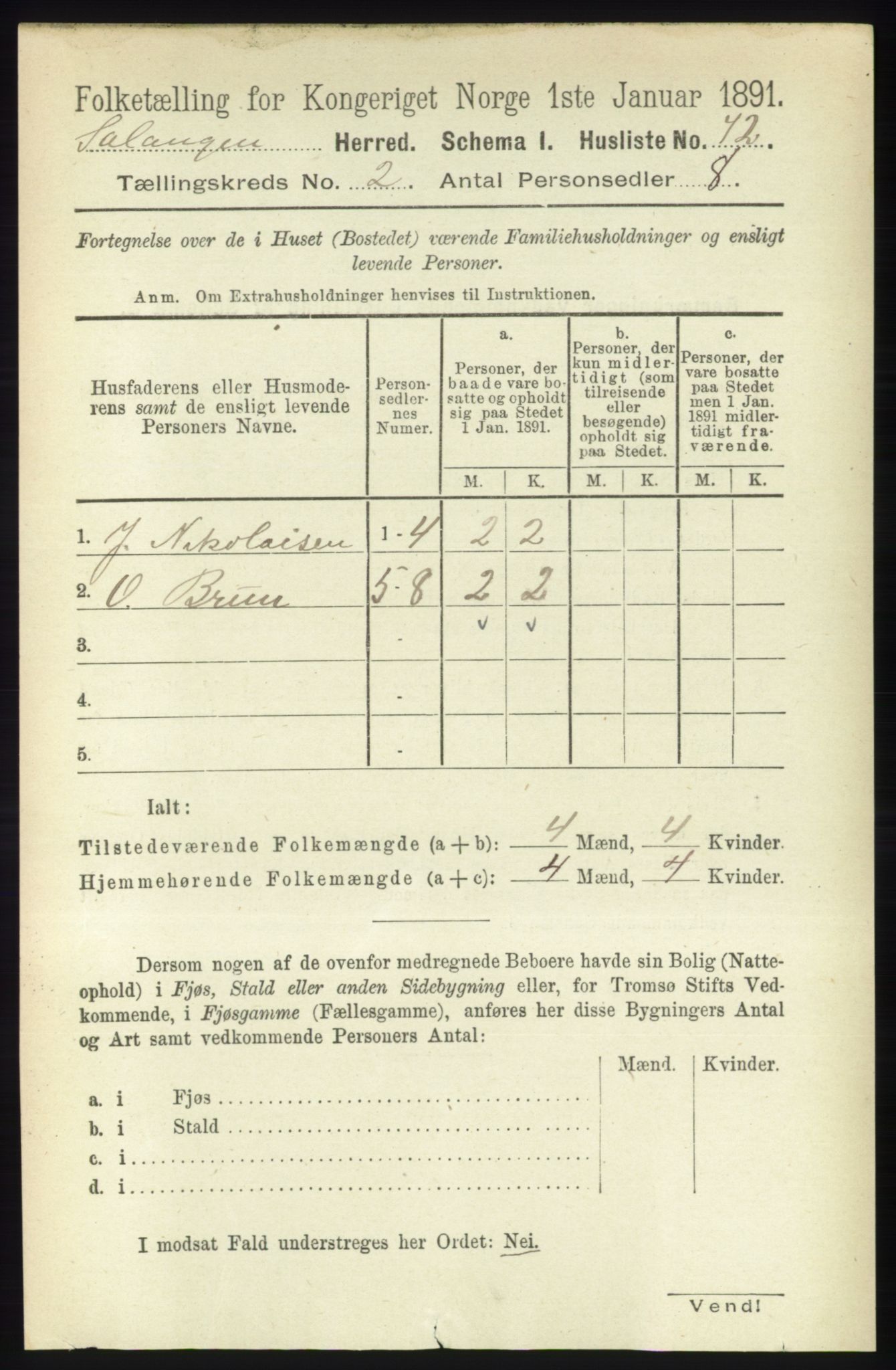 RA, 1891 census for 1921 Salangen, 1891, p. 546