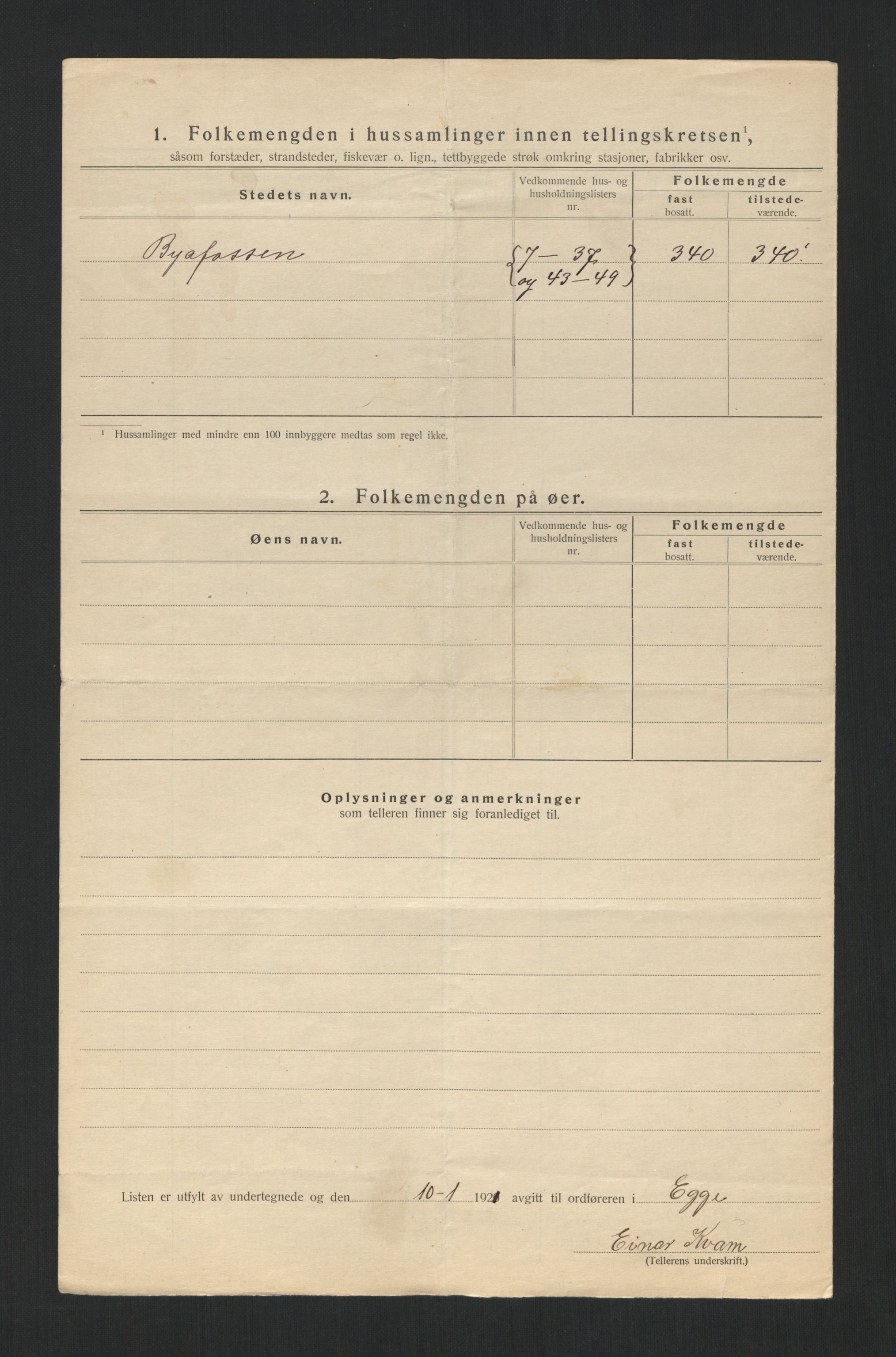 SAT, 1920 census for Egge, 1920, p. 19