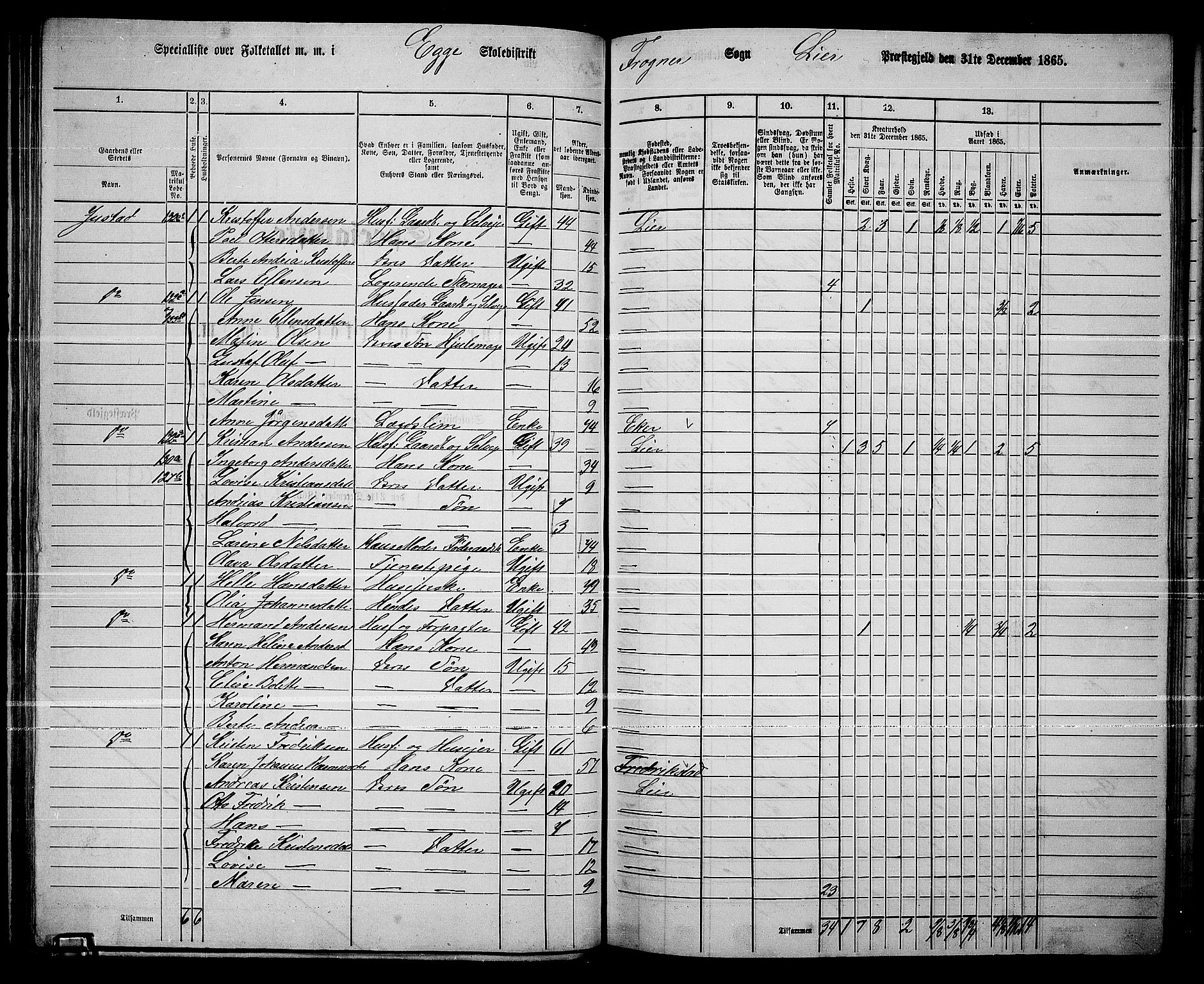 RA, 1865 census for Lier, 1865, p. 83