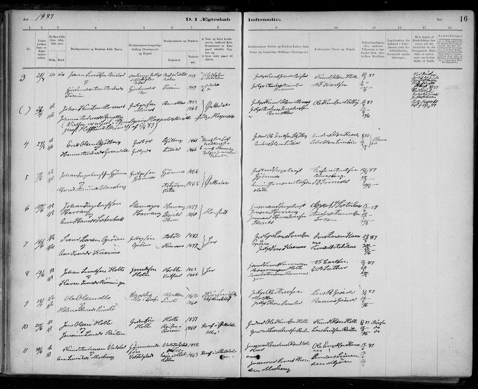 Ministerialprotokoller, klokkerbøker og fødselsregistre - Sør-Trøndelag, SAT/A-1456/668/L0810: Parish register (official) no. 668A10, 1881-1894, p. 16