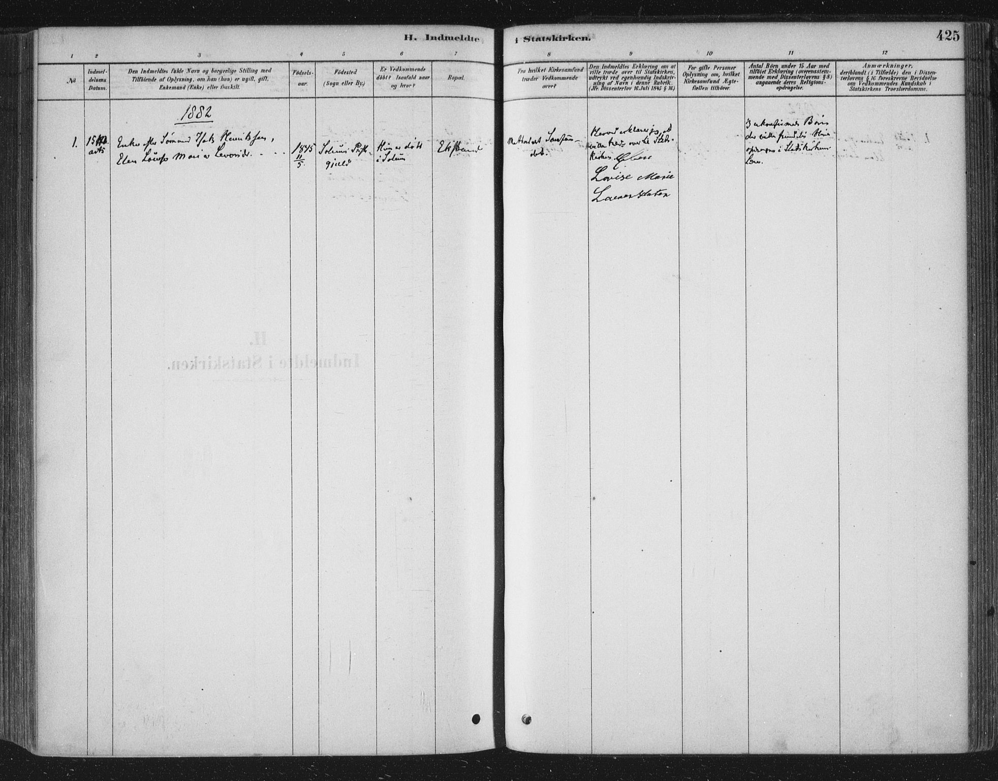 Bamble kirkebøker, SAKO/A-253/F/Fa/L0007: Parish register (official) no. I 7, 1878-1888, p. 425