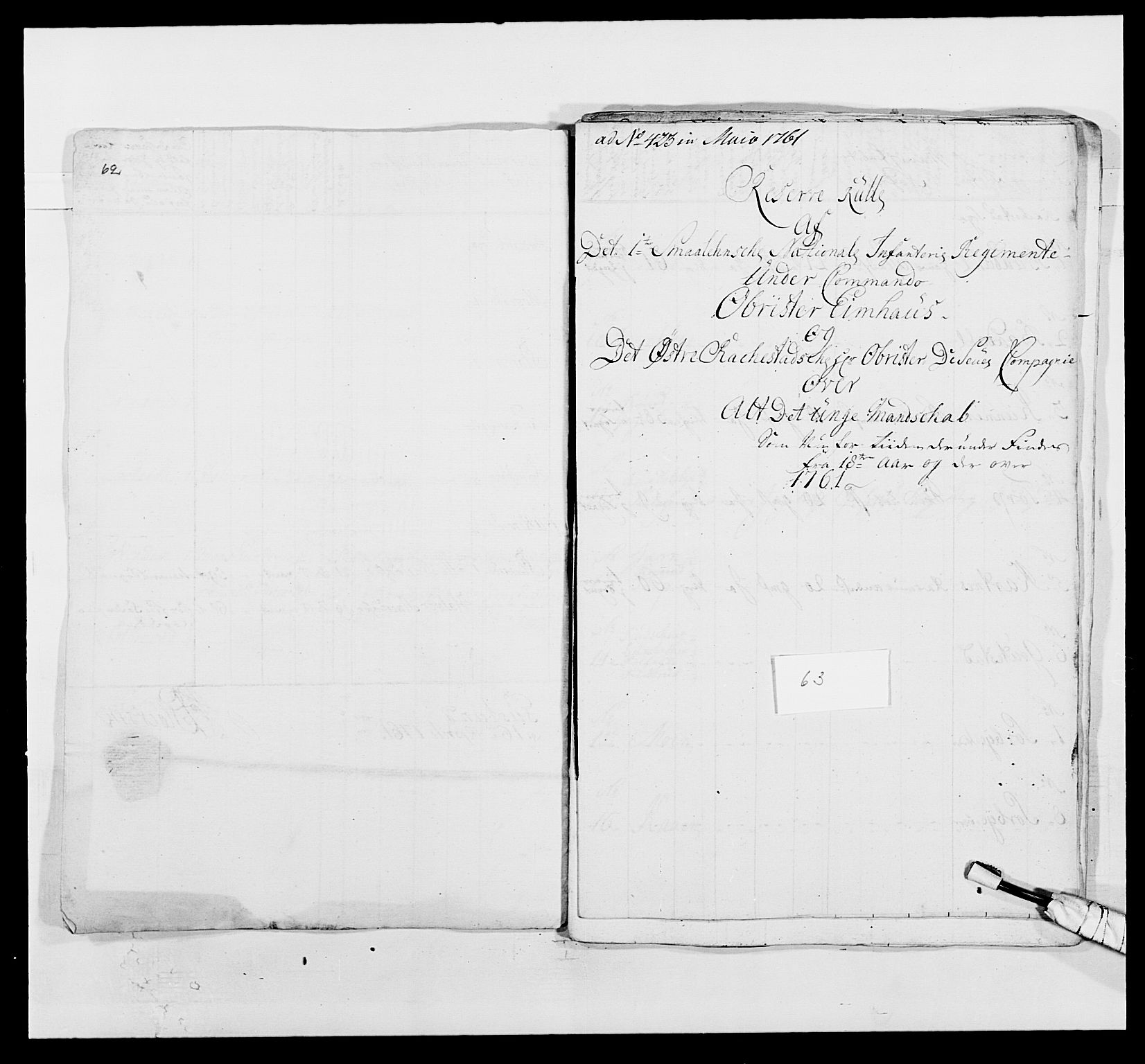 Kommanderende general (KG I) med Det norske krigsdirektorium, AV/RA-EA-5419/E/Ea/L0495: 1. Smålenske regiment, 1732-1763, p. 788