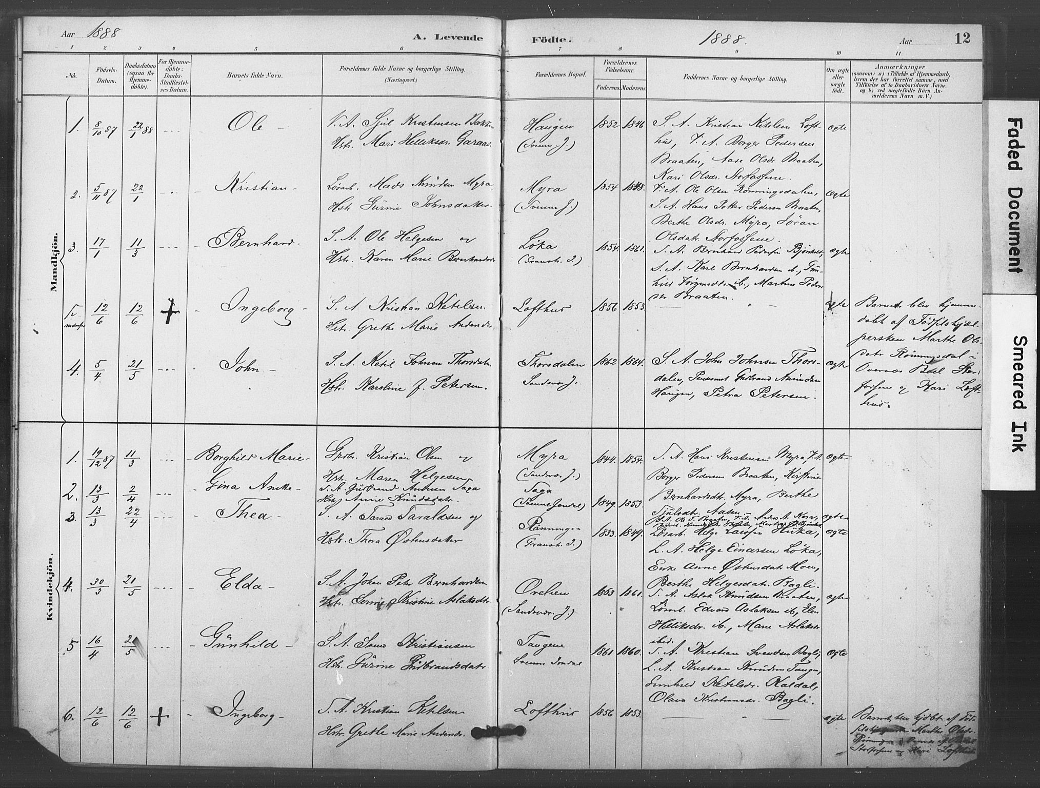 Kongsberg kirkebøker, SAKO/A-22/F/Fc/L0001: Parish register (official) no. III 1, 1883-1897, p. 12