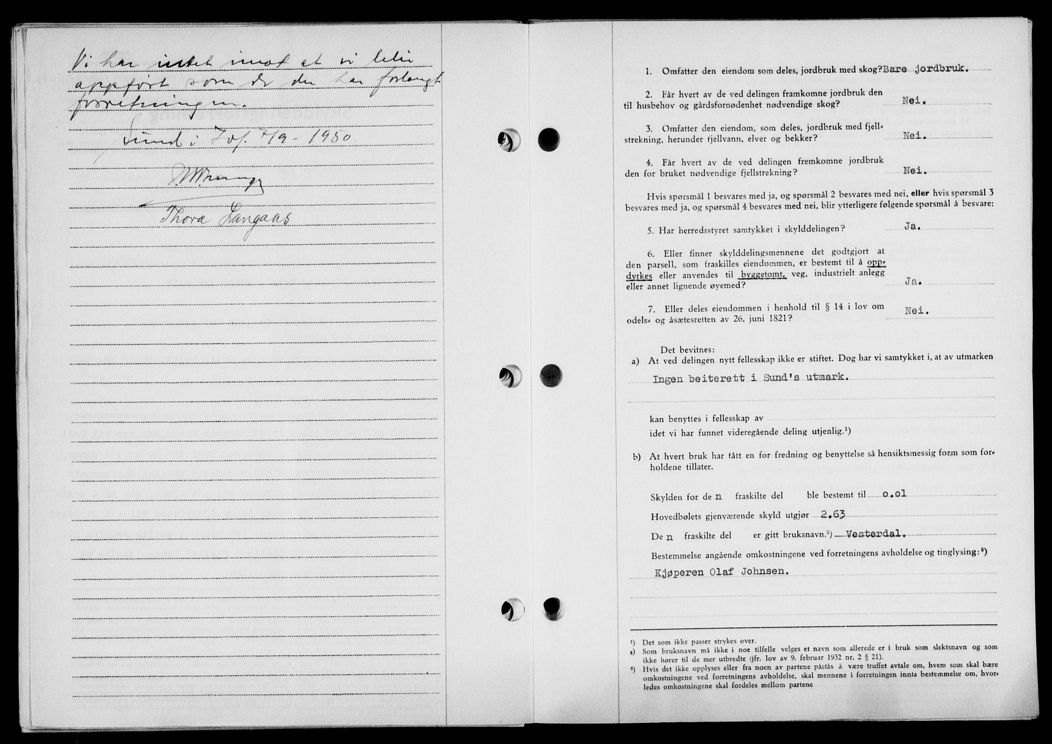 Lofoten sorenskriveri, SAT/A-0017/1/2/2C/L0024a: Mortgage book no. 24a, 1950-1950, Diary no: : 2628/1950