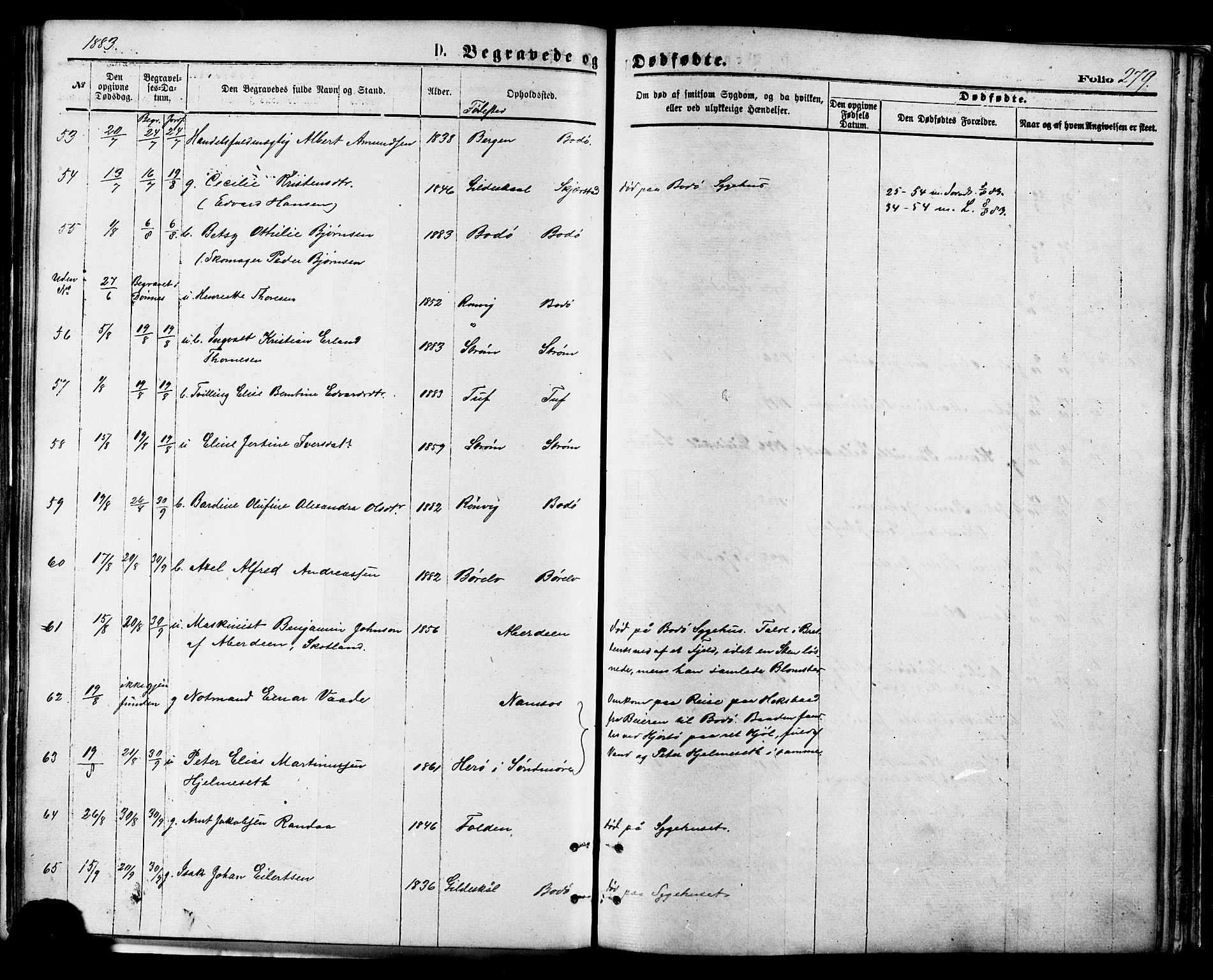 Ministerialprotokoller, klokkerbøker og fødselsregistre - Nordland, AV/SAT-A-1459/801/L0009: Parish register (official) no. 801A09, 1876-1883, p. 279