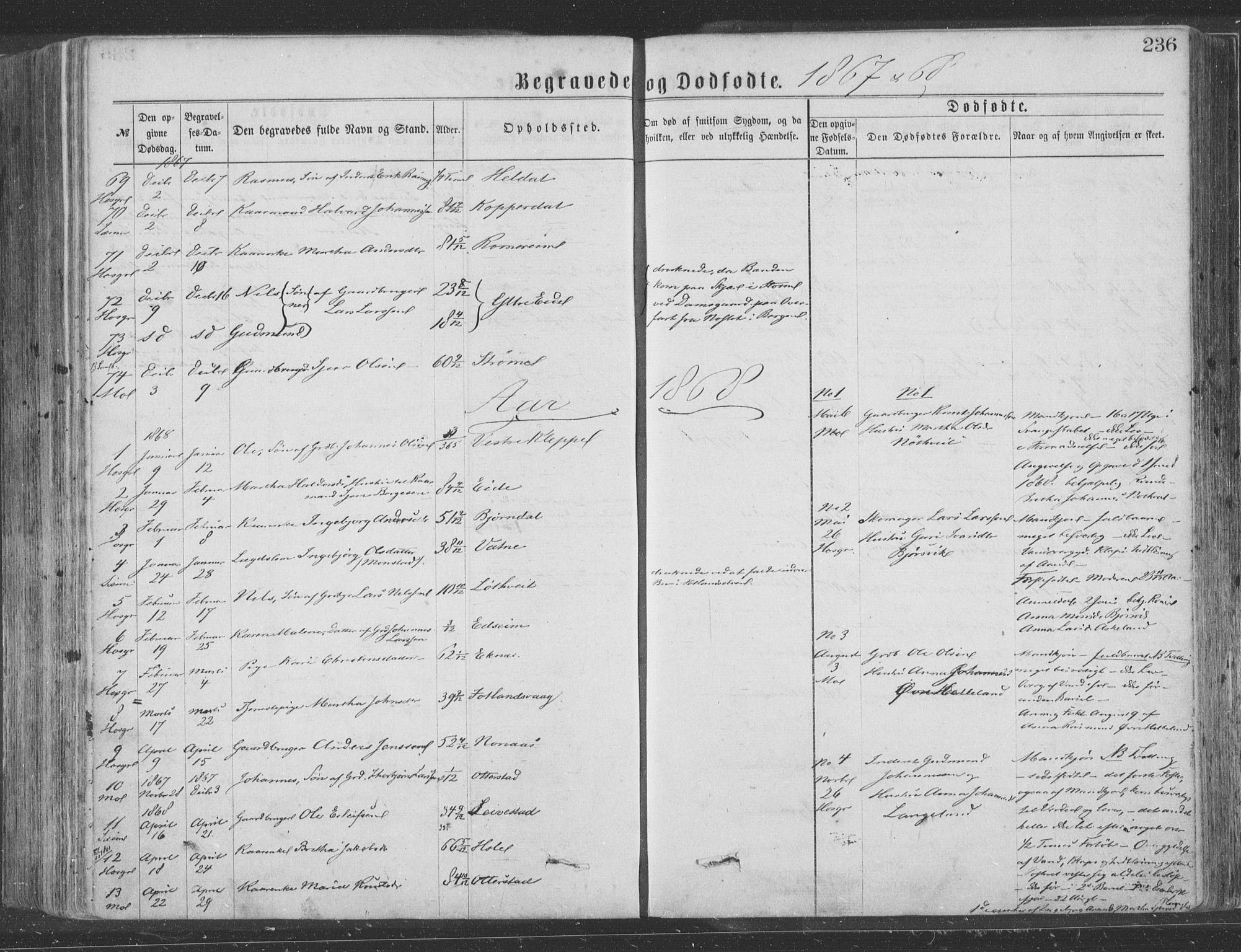Hosanger sokneprestembete, SAB/A-75801/H/Haa: Parish register (official) no. A 9, 1864-1876, p. 236