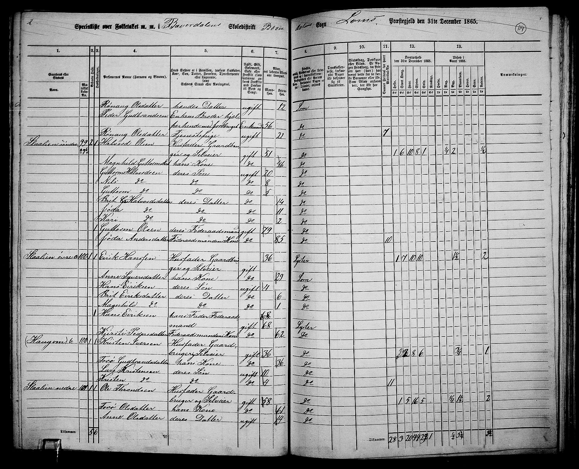 RA, 1865 census for Lom, 1865, p. 106