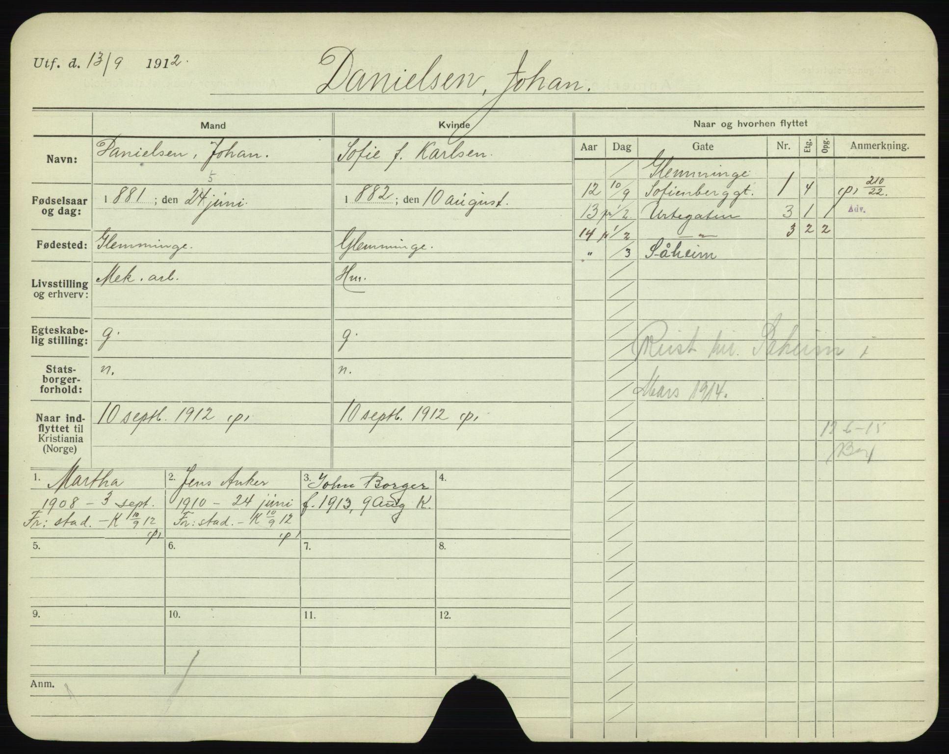 Oslo folkeregister, Registerkort, AV/SAO-A-11715/F/Fa/Fac/L0002: Menn, 1906-1914, p. 597a