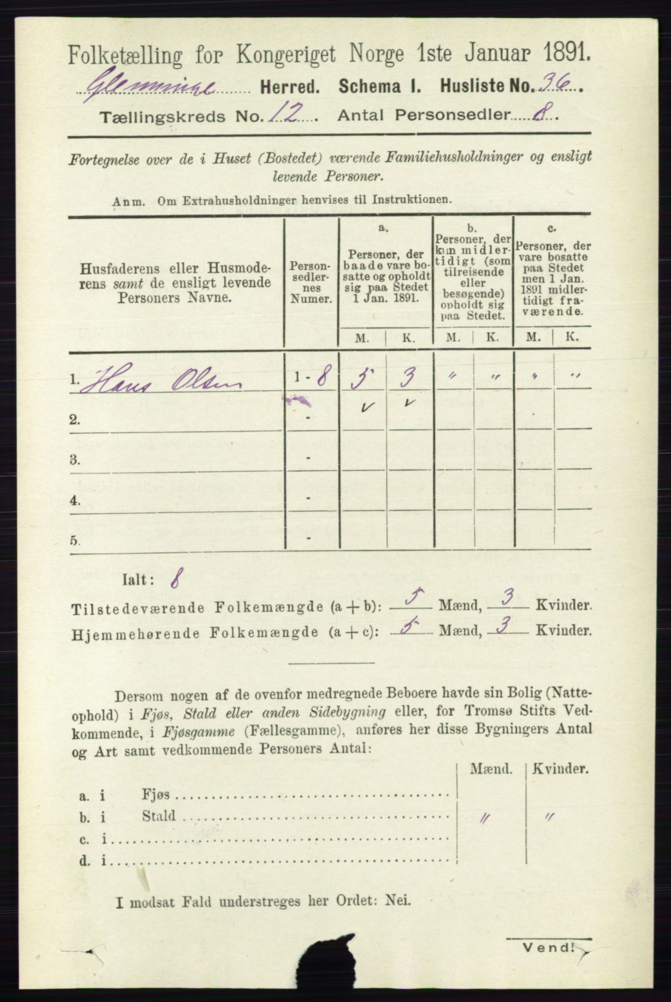 RA, 1891 census for 0132 Glemmen, 1891, p. 10828