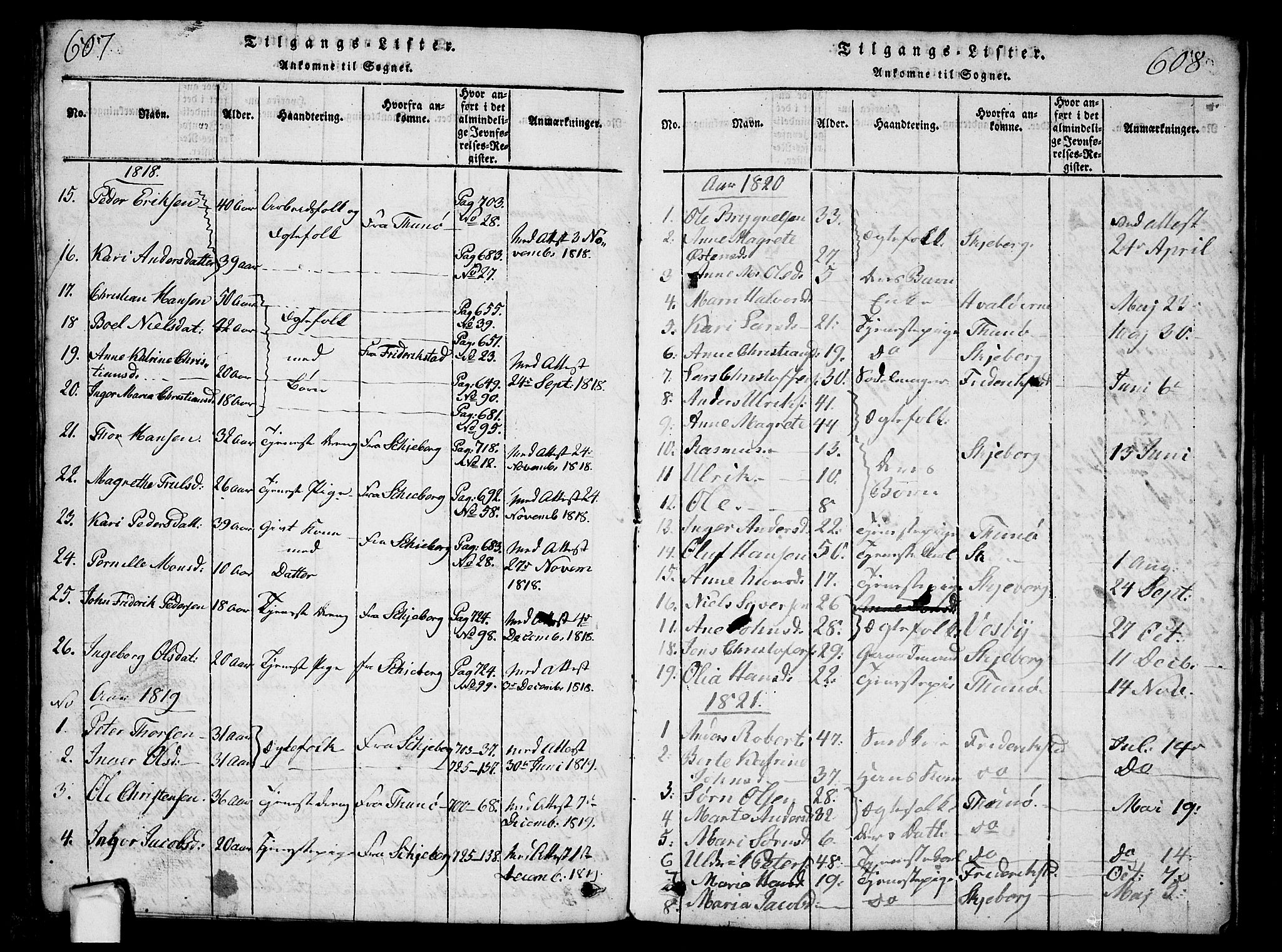 Borge prestekontor Kirkebøker, AV/SAO-A-10903/G/Ga/L0001: Parish register (copy) no.  I 1, 1815-1835, p. 607-608