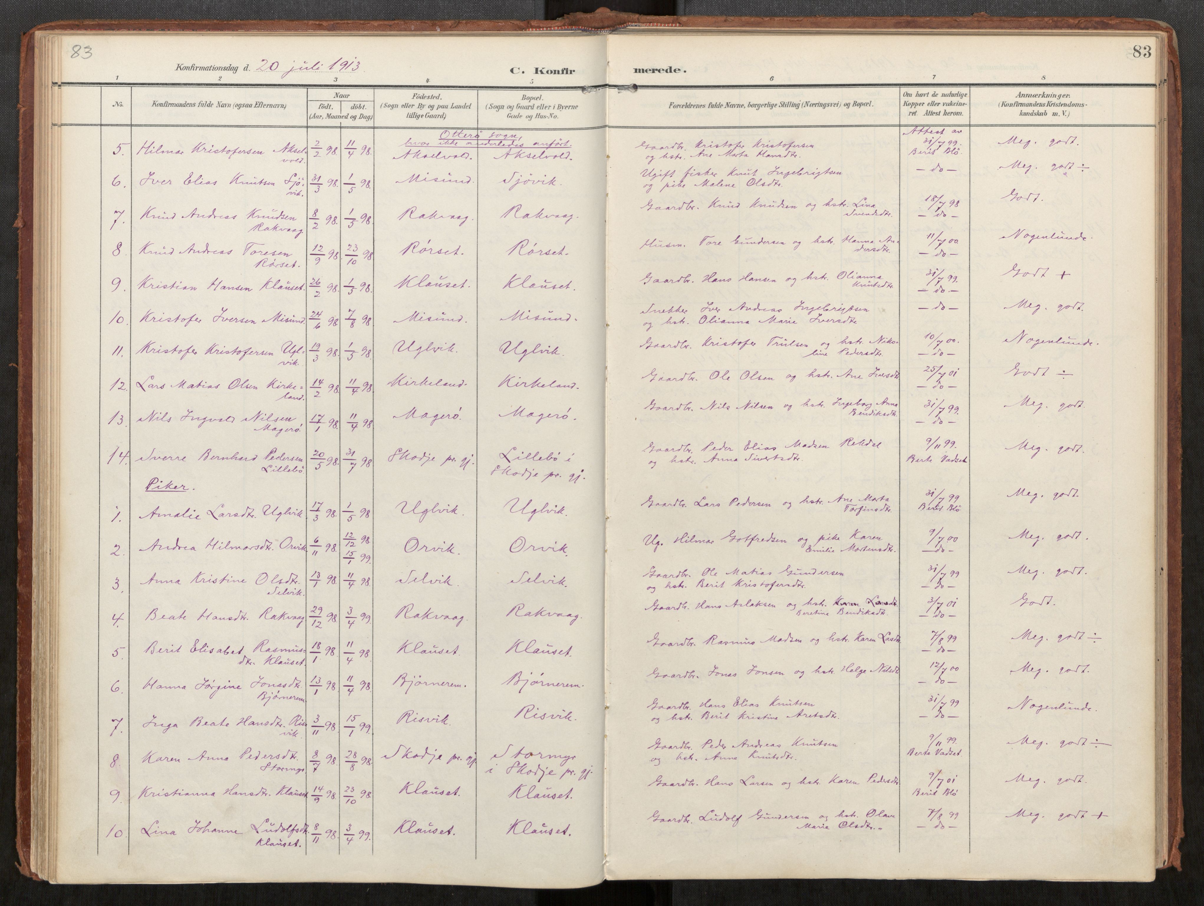 Ministerialprotokoller, klokkerbøker og fødselsregistre - Møre og Romsdal, AV/SAT-A-1454/563/L0740: Parish register (official) no. 563A02, 1903-1923, p. 83