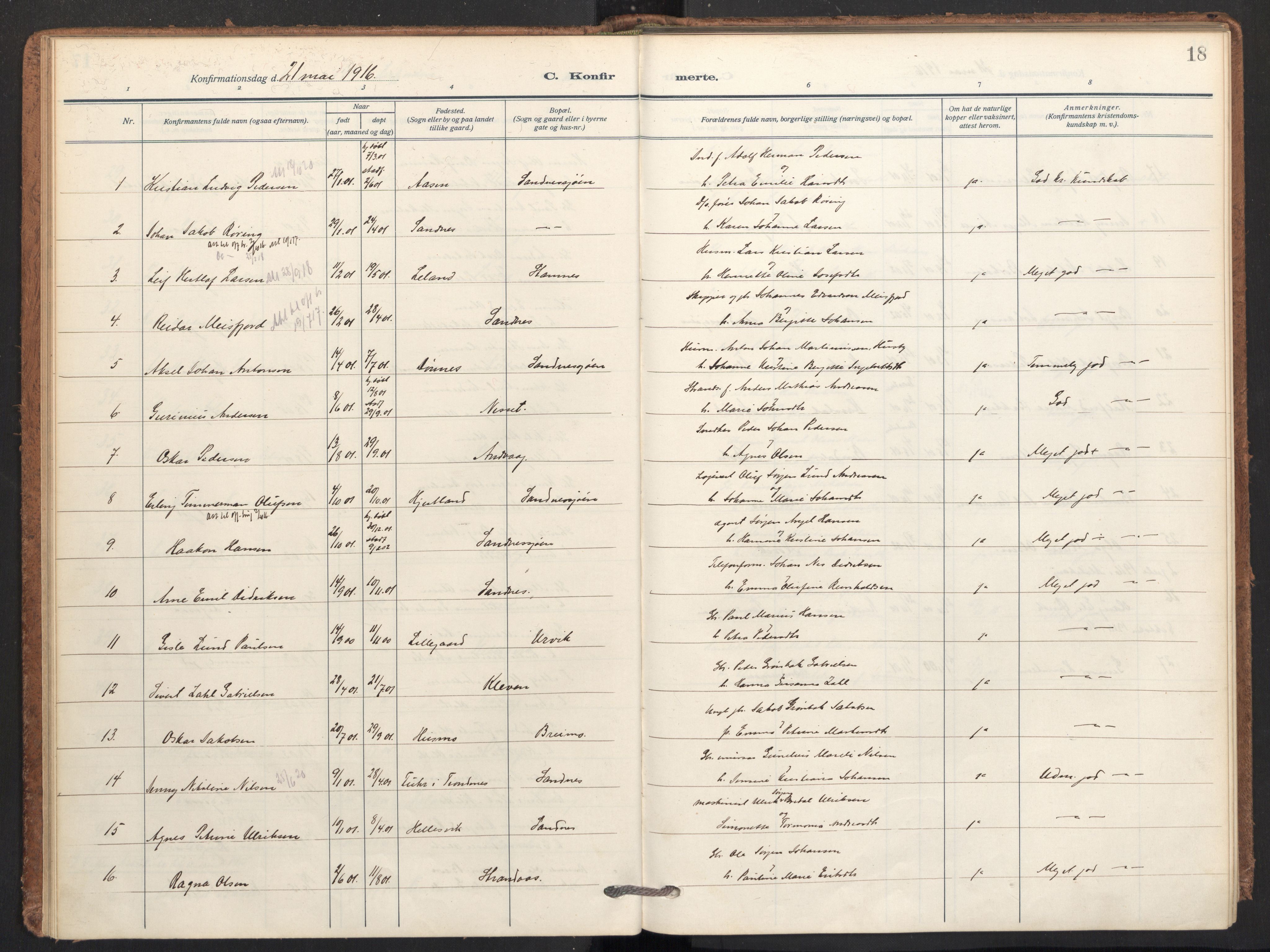 Ministerialprotokoller, klokkerbøker og fødselsregistre - Nordland, AV/SAT-A-1459/831/L0473: Parish register (official) no. 831A04, 1909-1934, p. 18