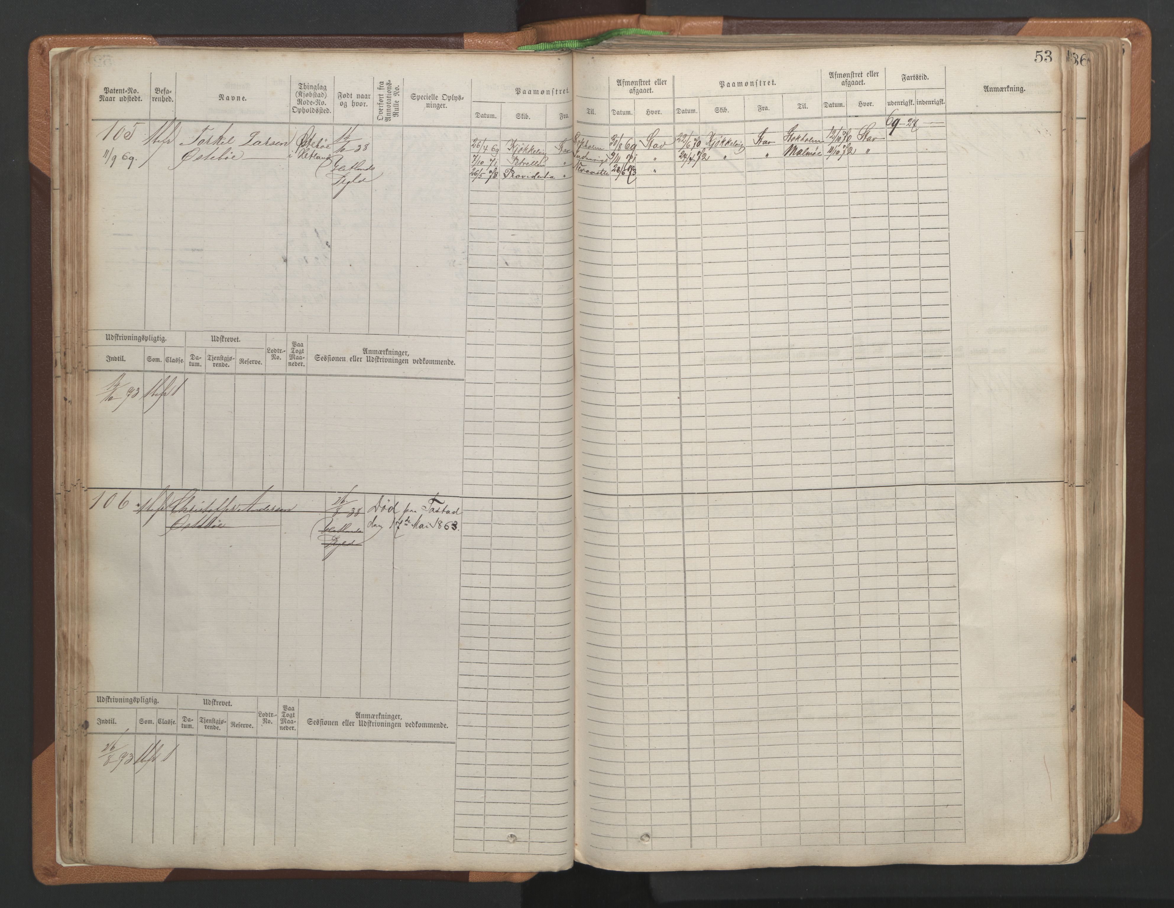 Stavanger sjømannskontor, AV/SAST-A-102006/F/Fb/Fbb/L0004: Sjøfartshovedrulle, patentnr. 1-792 (del 1), 1869-1880, p. 57