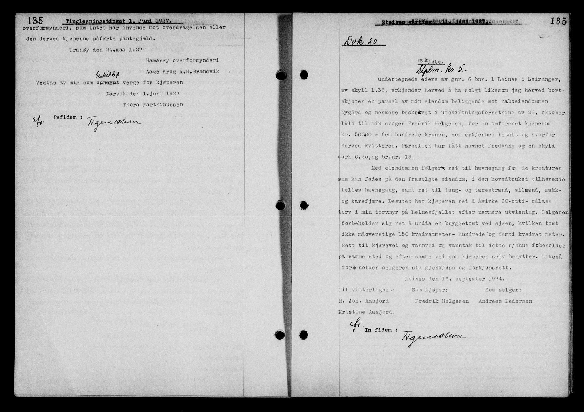 Steigen og Ofoten sorenskriveri, SAT/A-0030/1/2/2C/L0014: Mortgage book no. 13 og 15, 1926-1927, Deed date: 11.06.1927