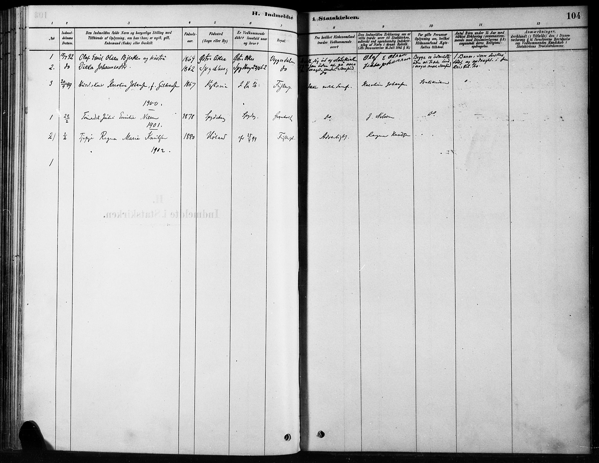 Hobøl prestekontor Kirkebøker, AV/SAO-A-2002/F/Fb/L0001: Parish register (official) no. II 1, 1878-1904, p. 104