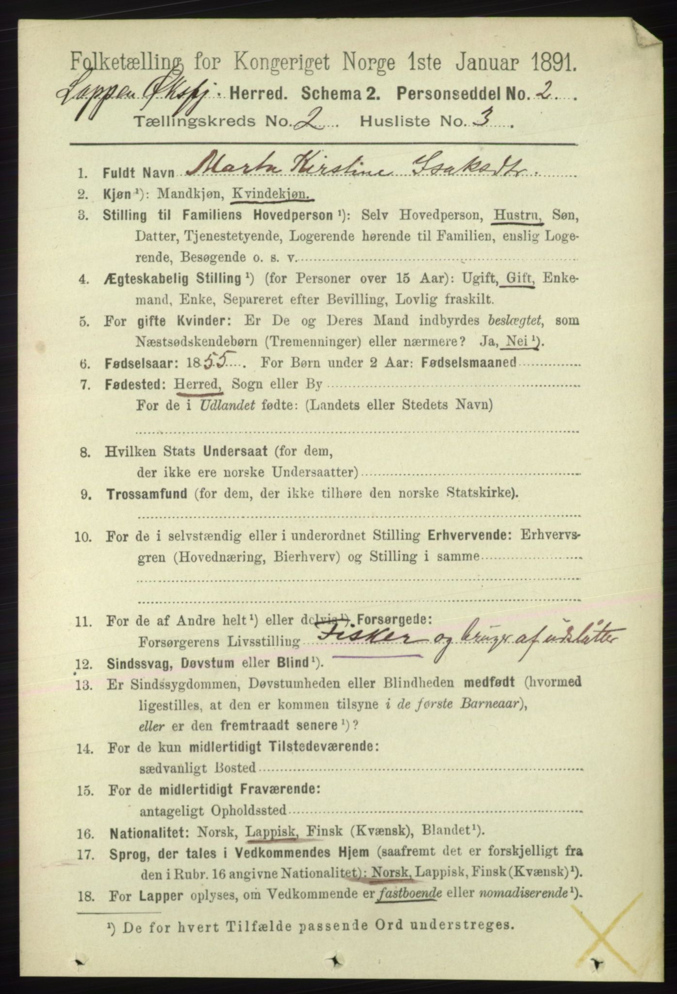 RA, 1891 census for 2014 Loppa, 1891, p. 382