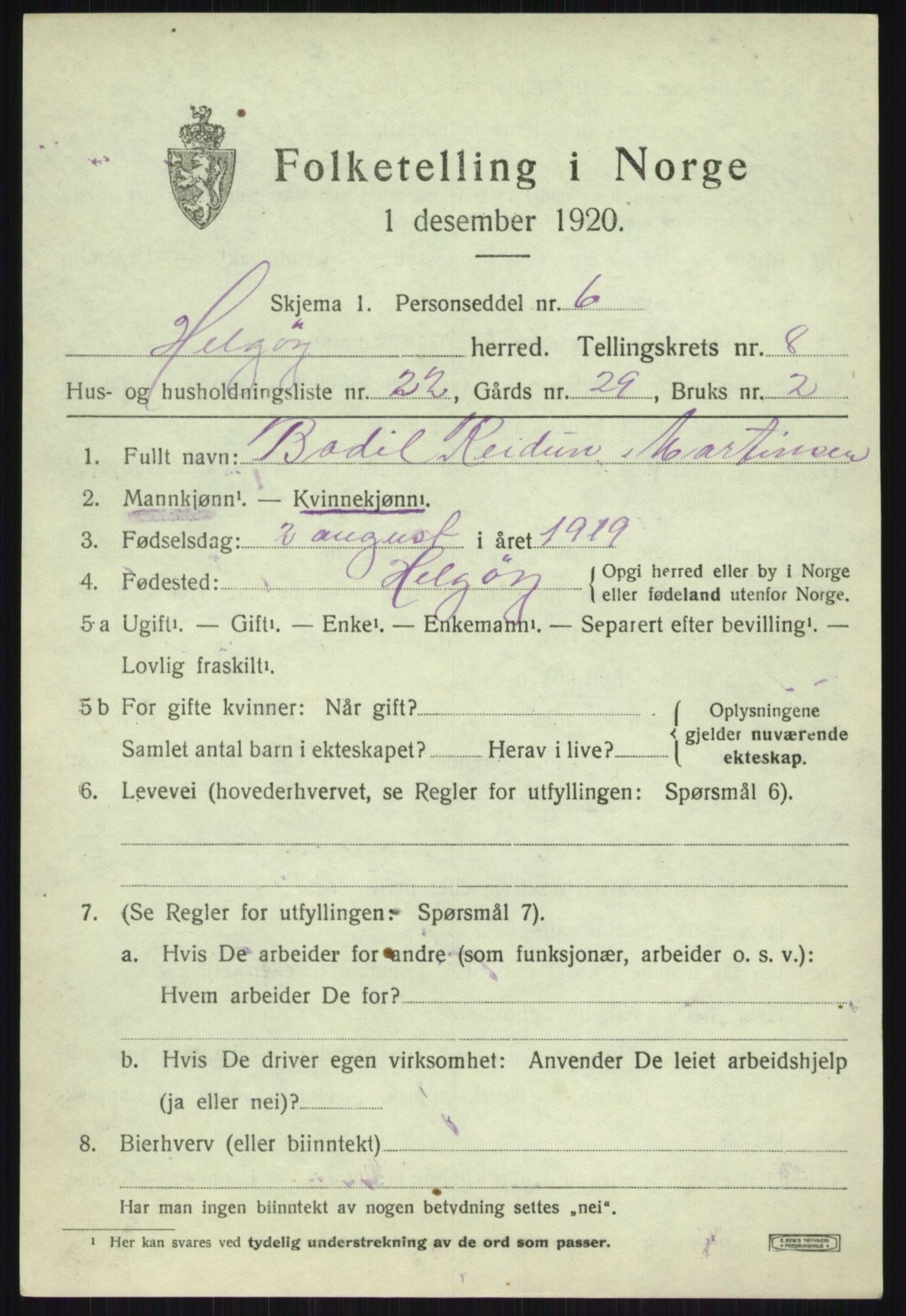 SATØ, 1920 census for Helgøy, 1920, p. 3176