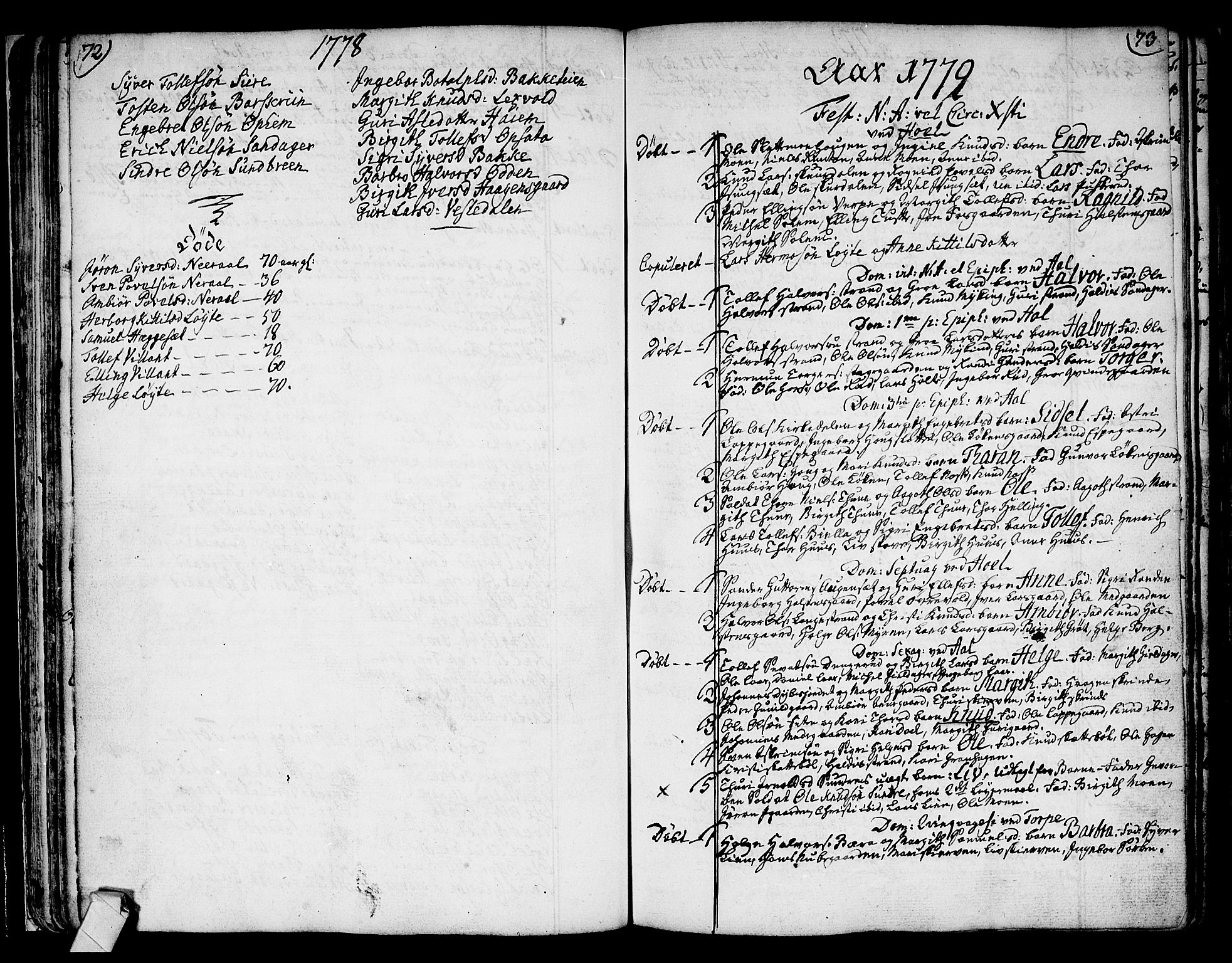 Ål kirkebøker, AV/SAKO-A-249/F/Fa/L0002: Parish register (official) no. I 2, 1771-1806, p. 72-73