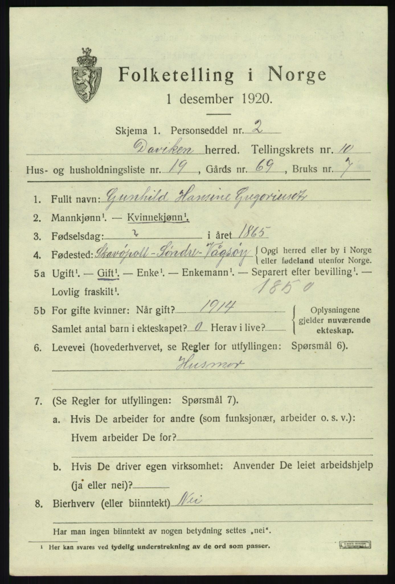 SAB, 1920 census for Davik, 1920, p. 5355