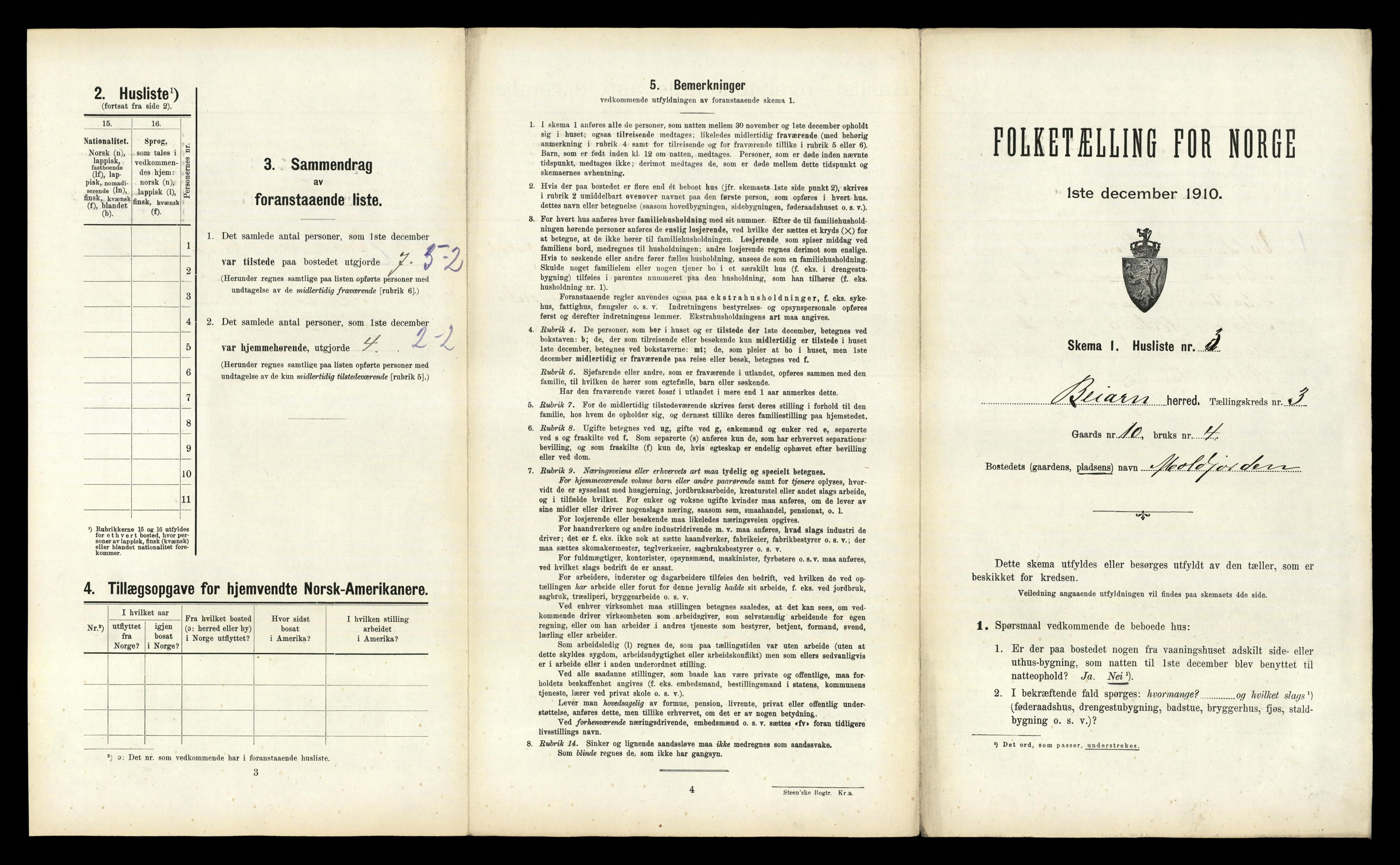 RA, 1910 census for Beiarn, 1910, p. 211